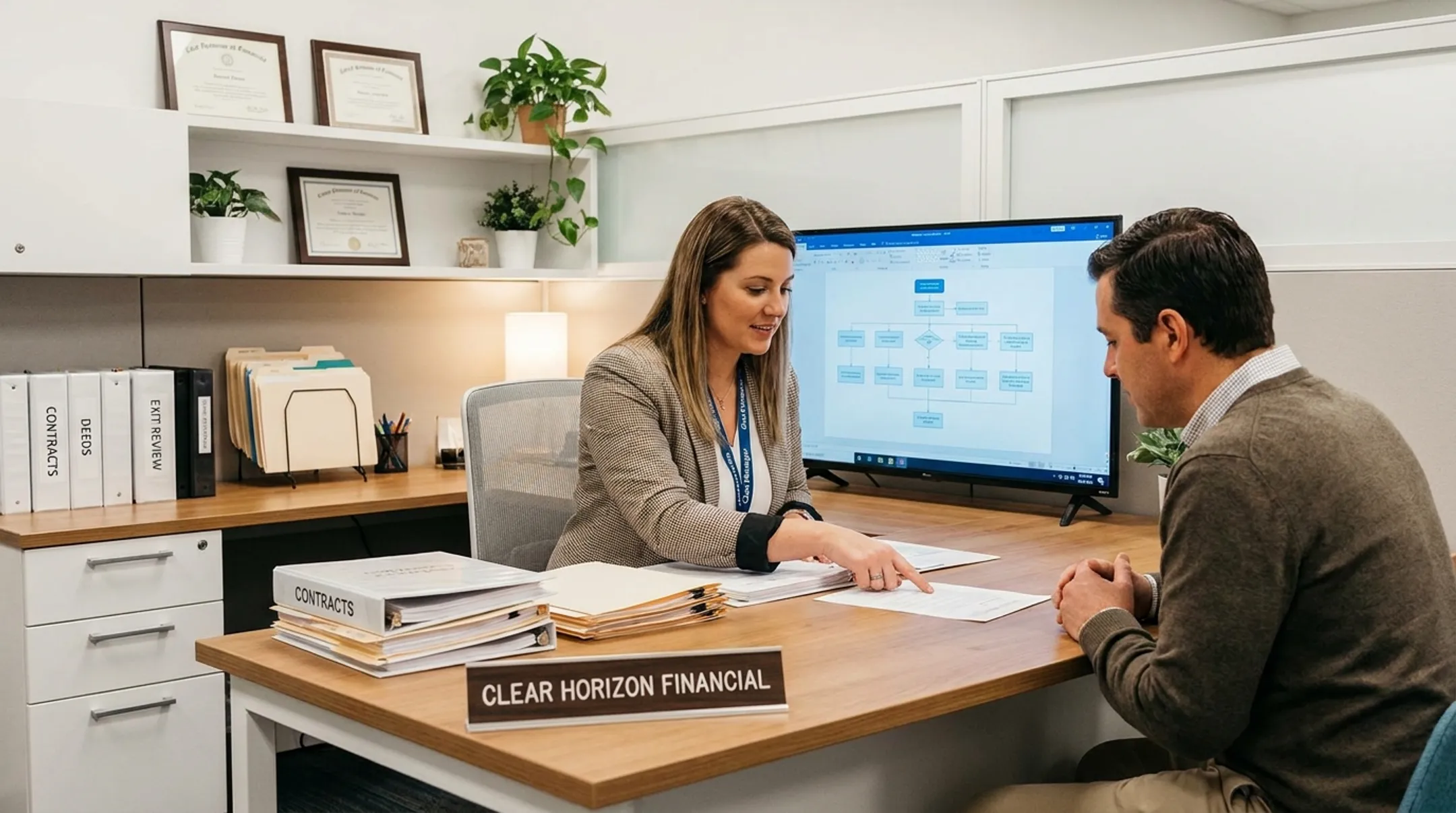 Clear Horizon Financial case manager reviewing timeshare exit documents