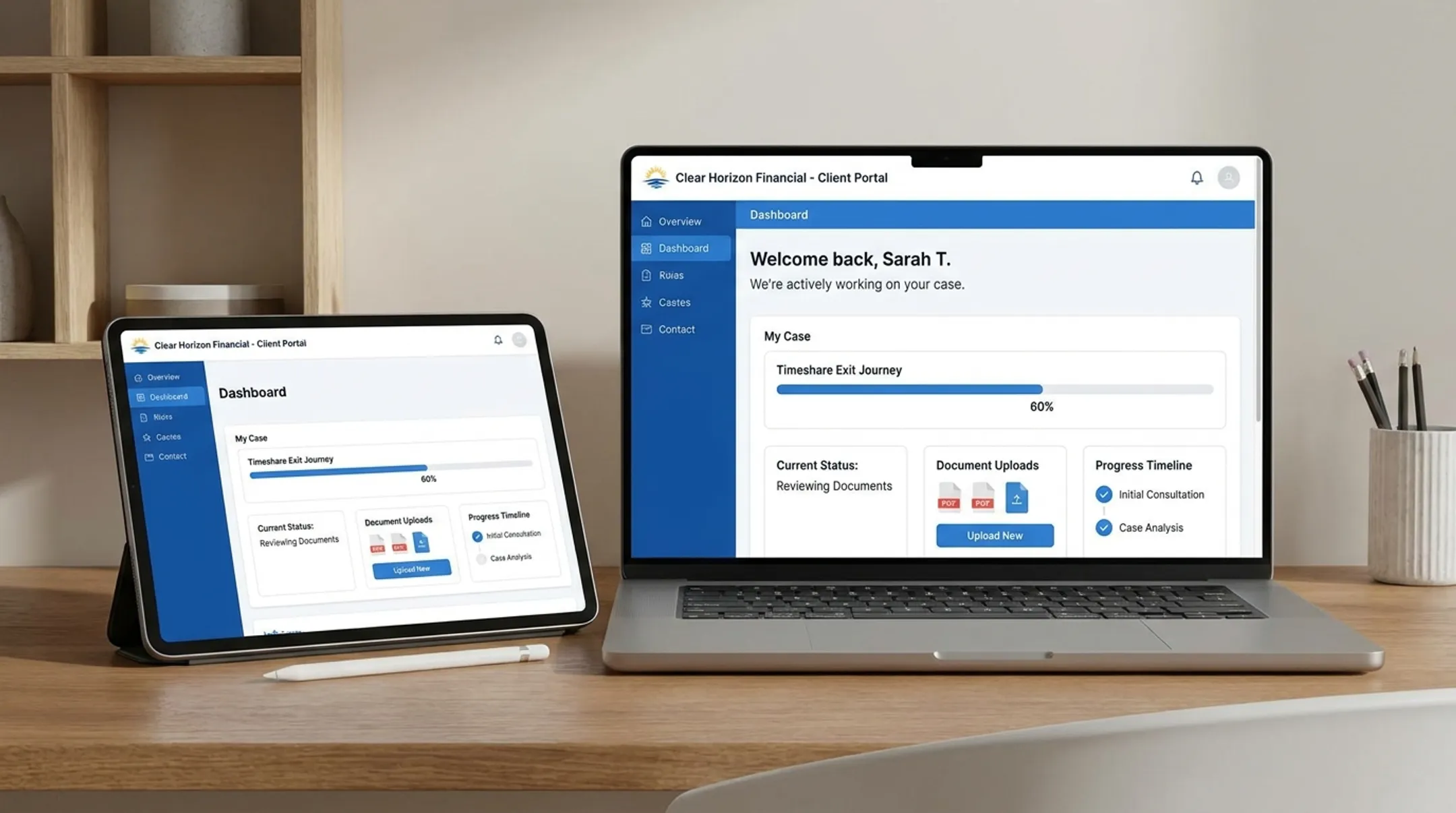 Clear Horizon Financial client portal displaying timeshare exit case progress