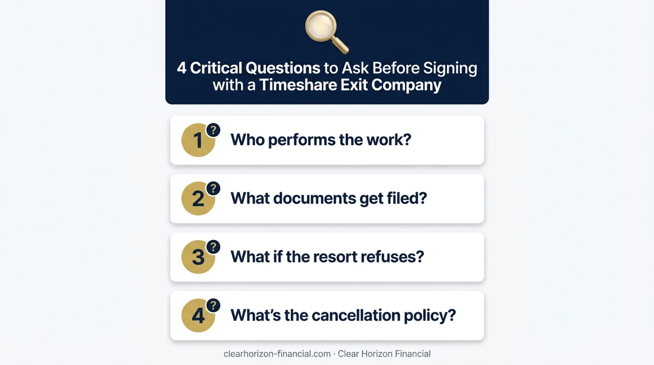 Four questions to ask timeshare exit company before signing contract