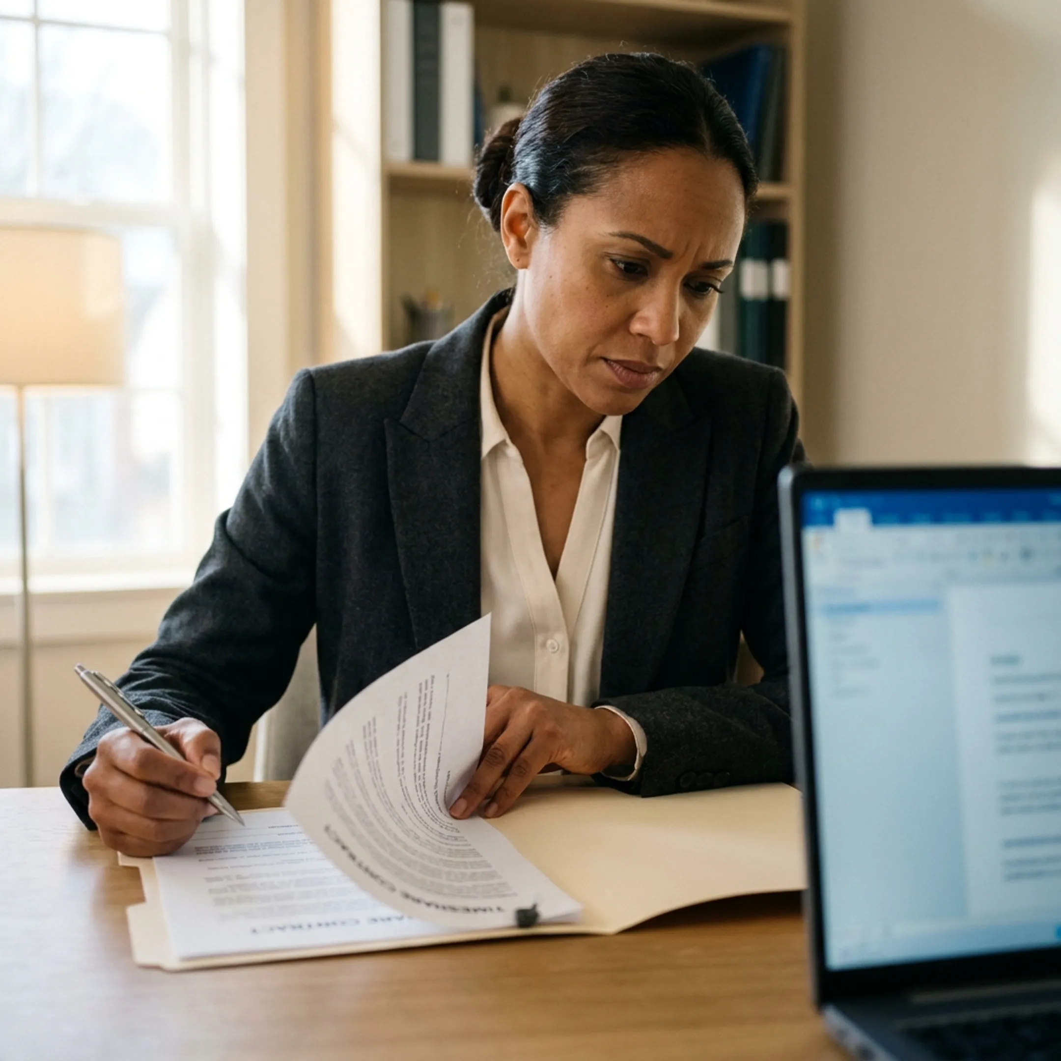 Case manager reviewing timeshare cancellation documents