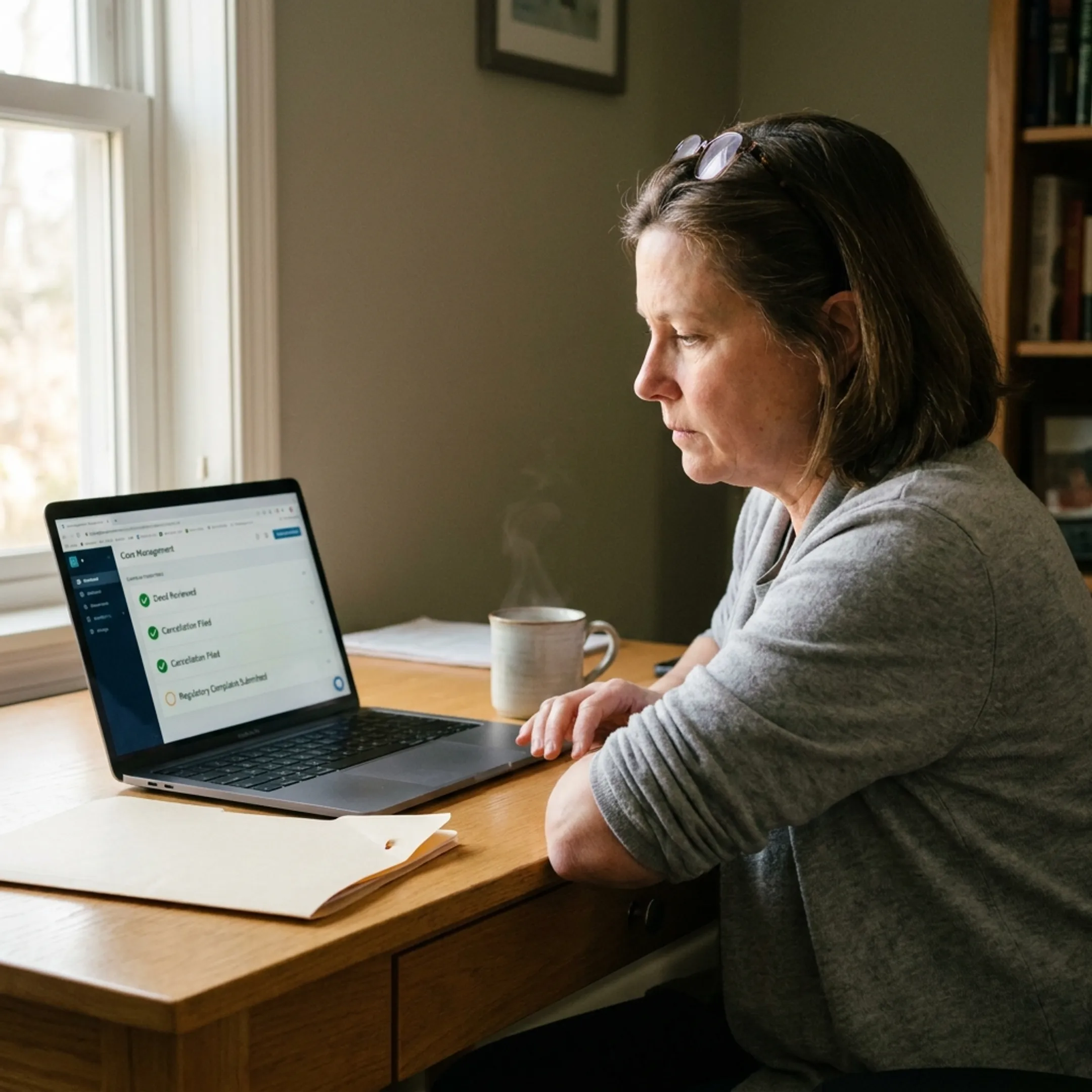 Timeshare owner reviewing cancellation progress on a digital client portal