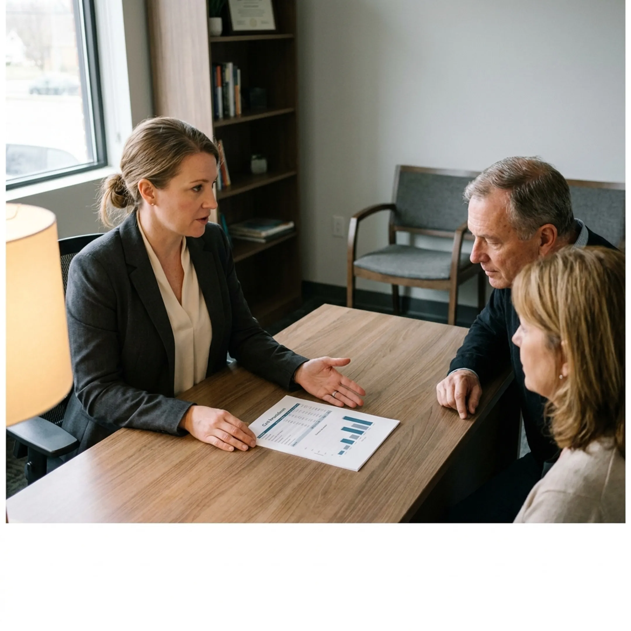 Financial advisor explaining timeshare resolution costs to clients