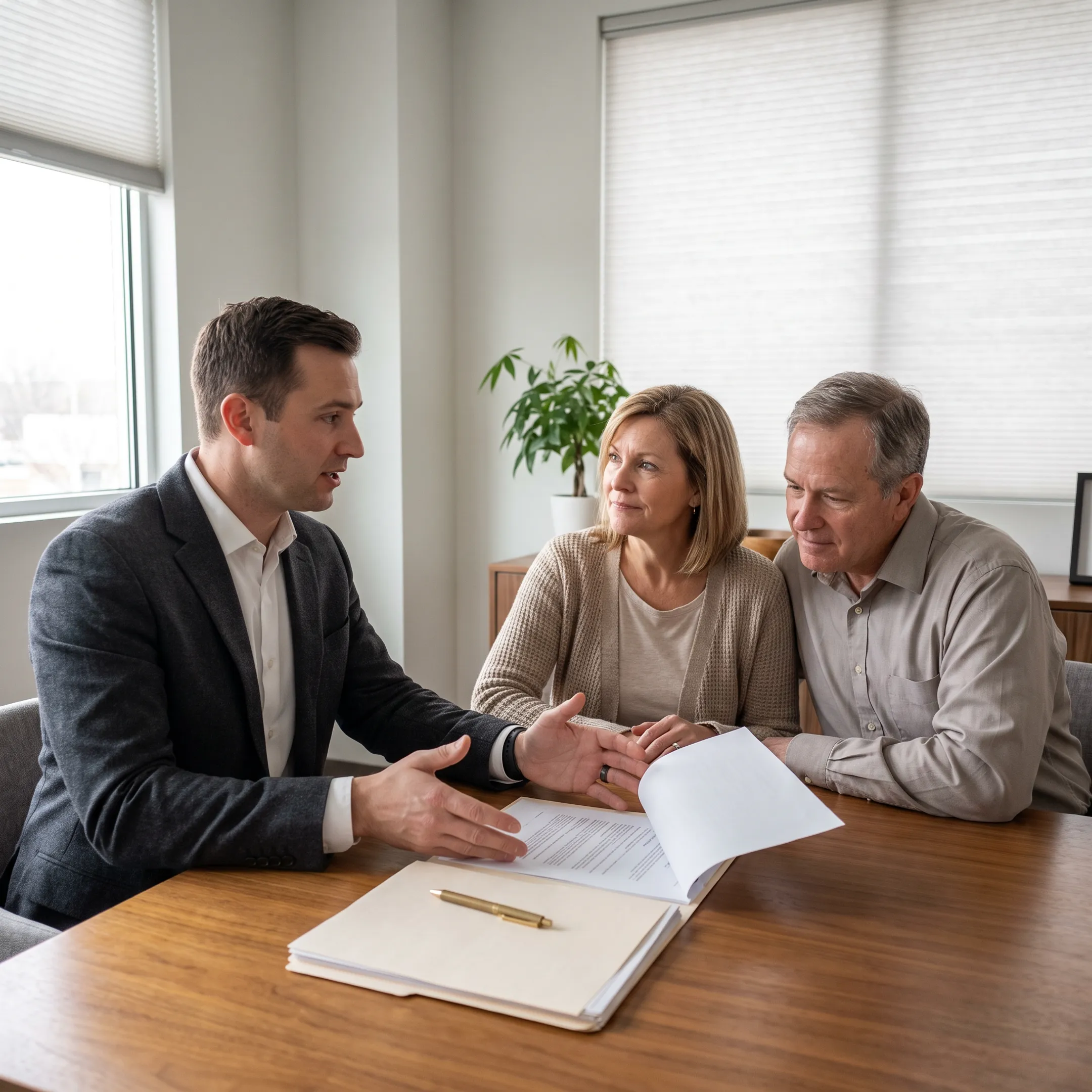 Case manager guiding a client through secure timeshare exit documentation