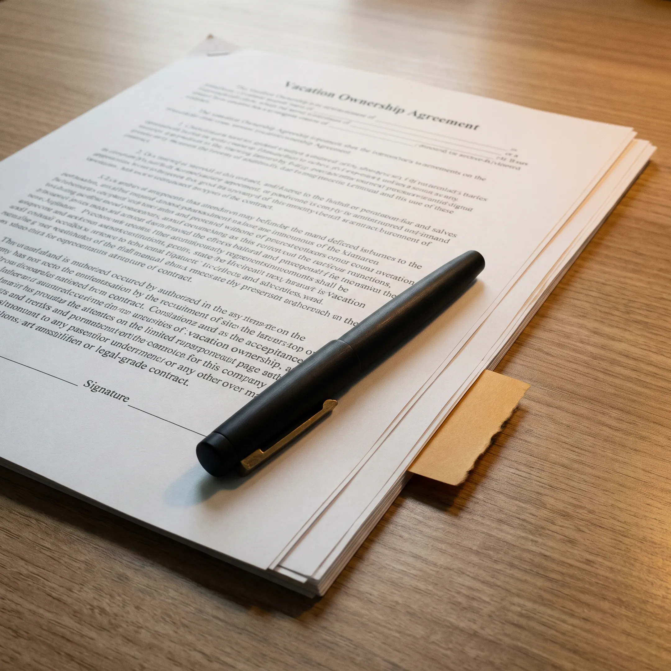 Timeshare contract documents and financial review materials