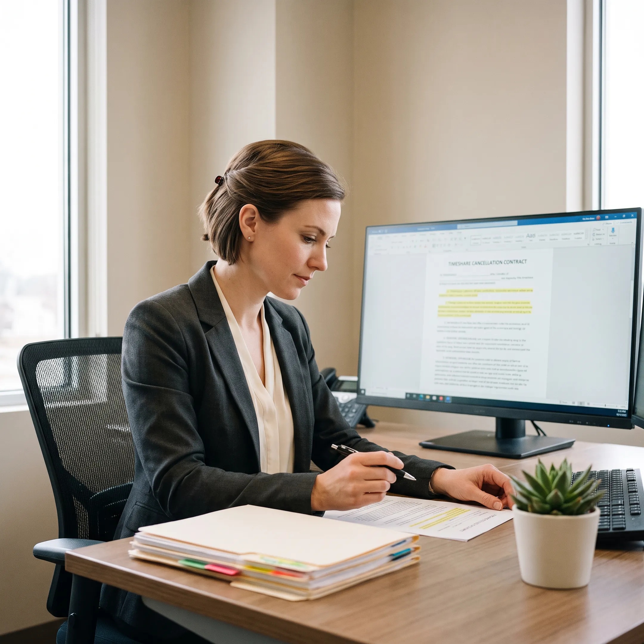 Case manager reviewing client timeshare documentation during evaluation