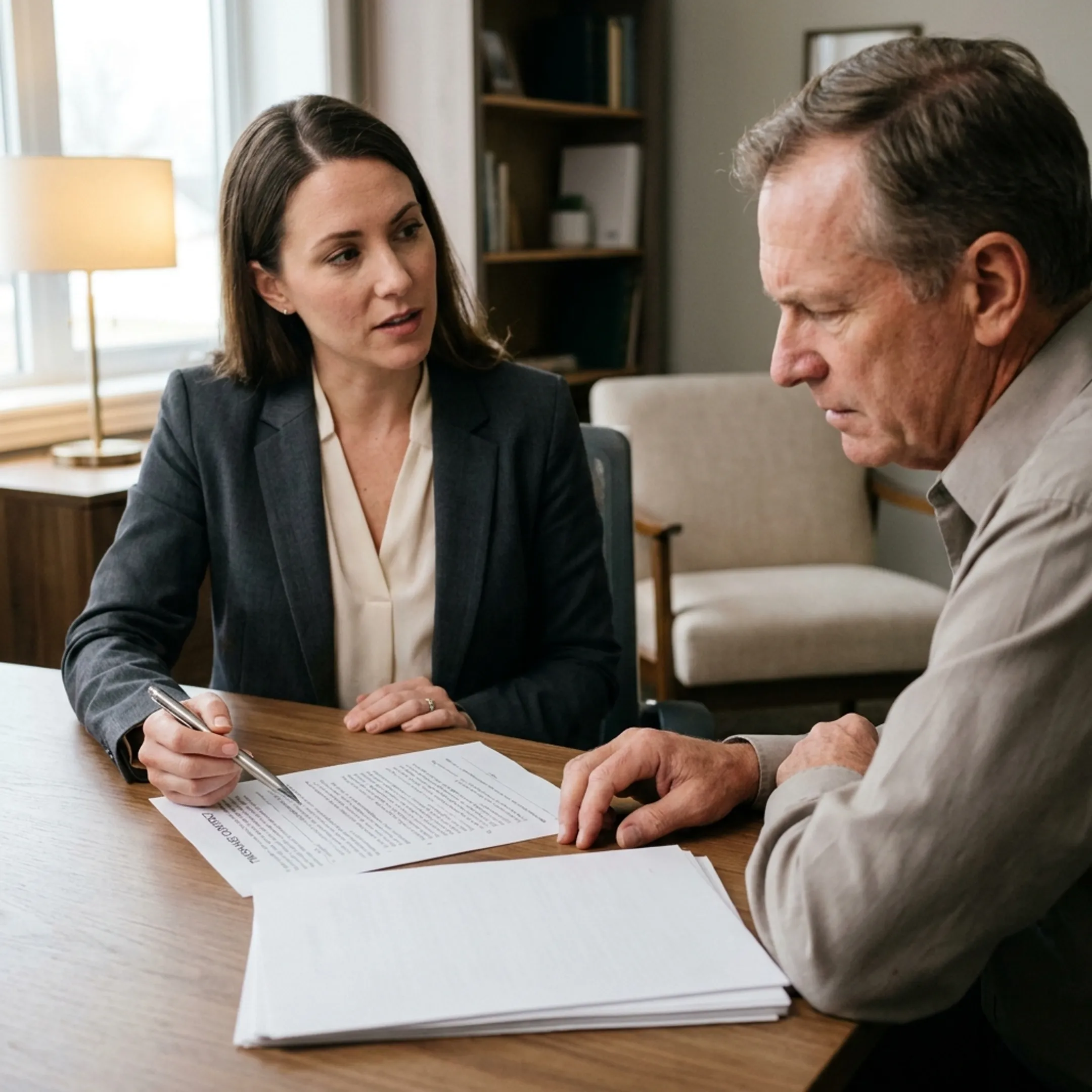 Timeshare cancellation specialist reviewing a Hyatt Vacation Club contract with a client