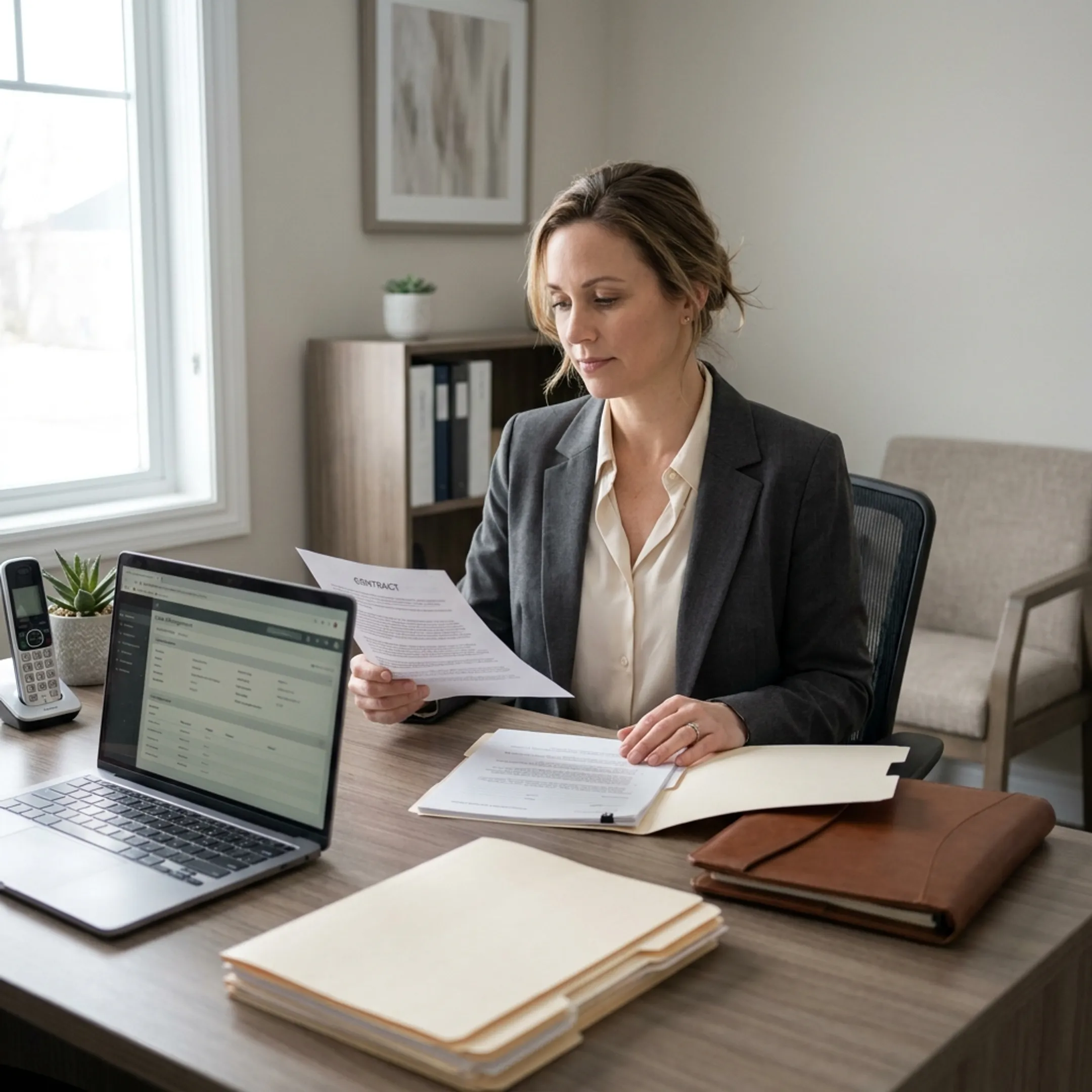 Case manager organizing timeshare cancellation documents