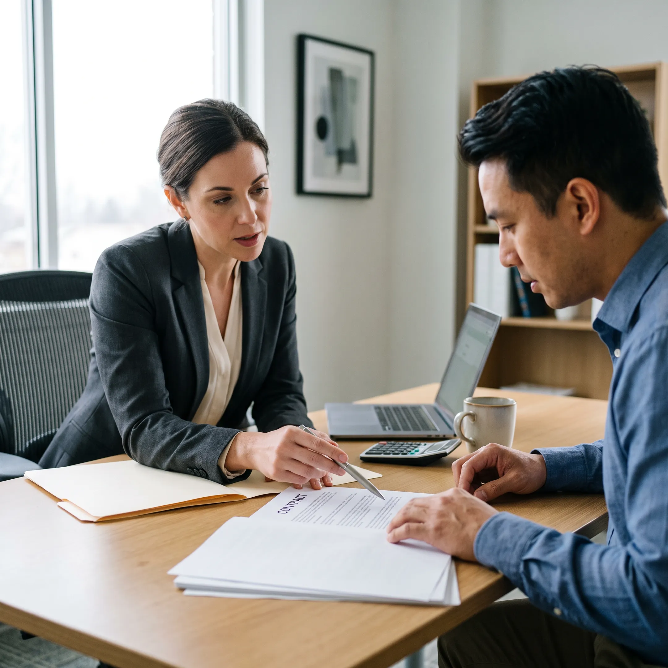 Timeshare owner reviewing cancellation documents with a professional case manager