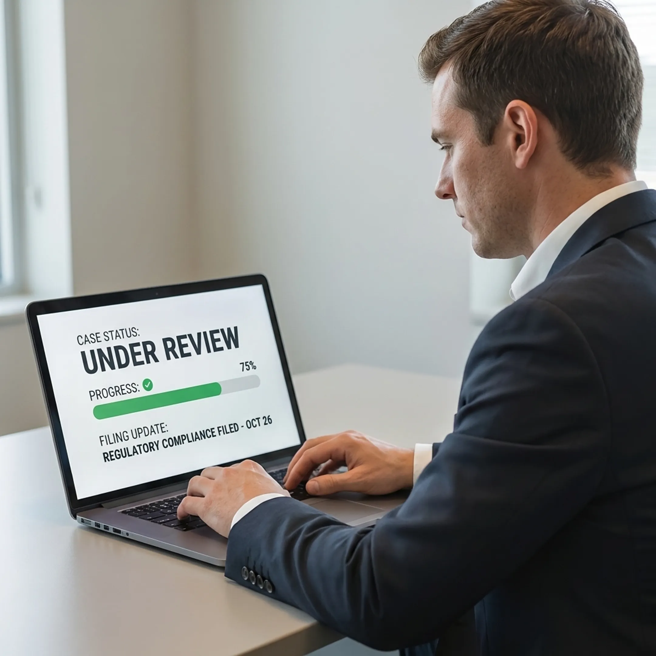 Case manager reviewing a timeshare contract with client portal dashboard