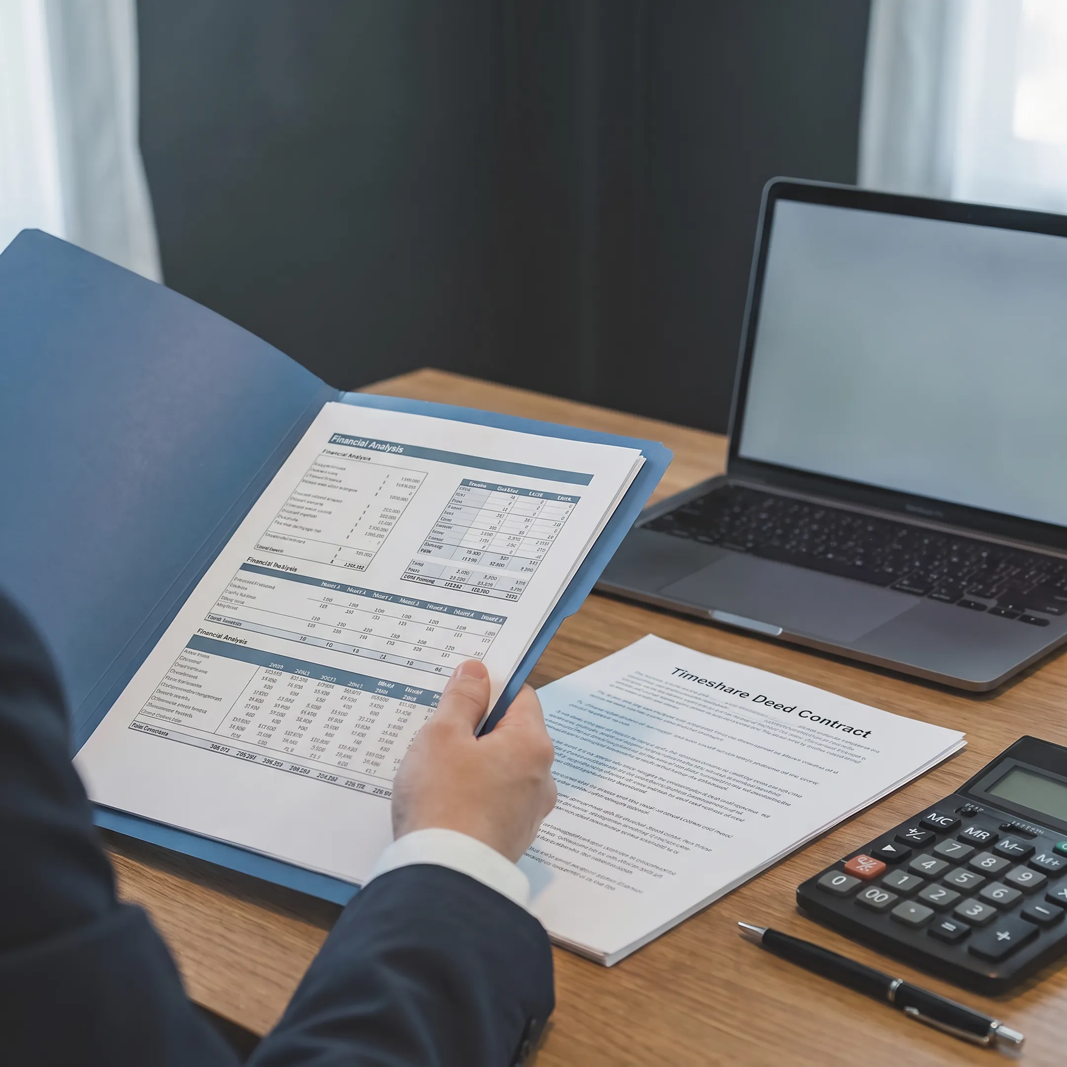 Financial cost-benefit analysis documents and timeshare contract review