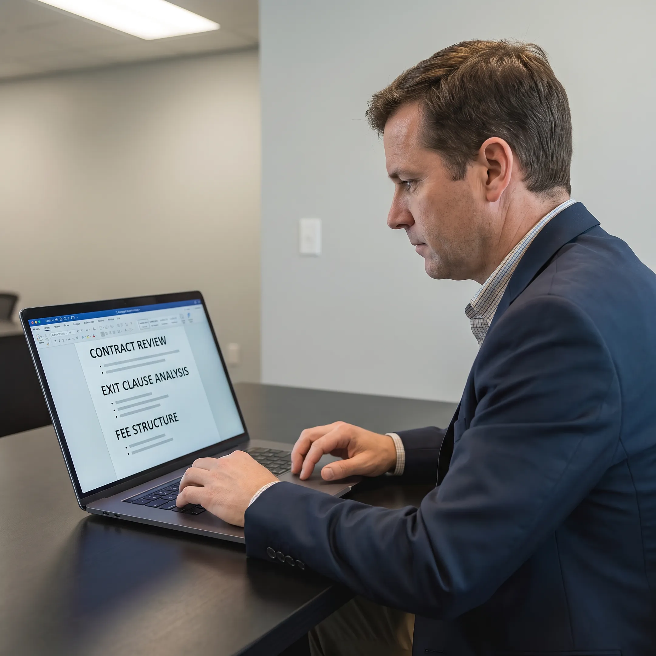 Specialist analyzing timeshare contract terms and fee breakdowns