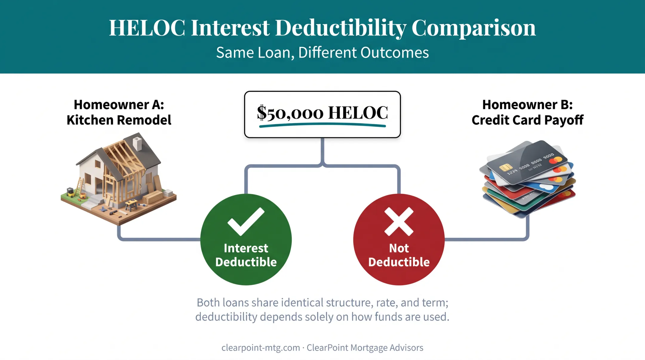 Same HELOC different tax outcomes based on fund usage comparison