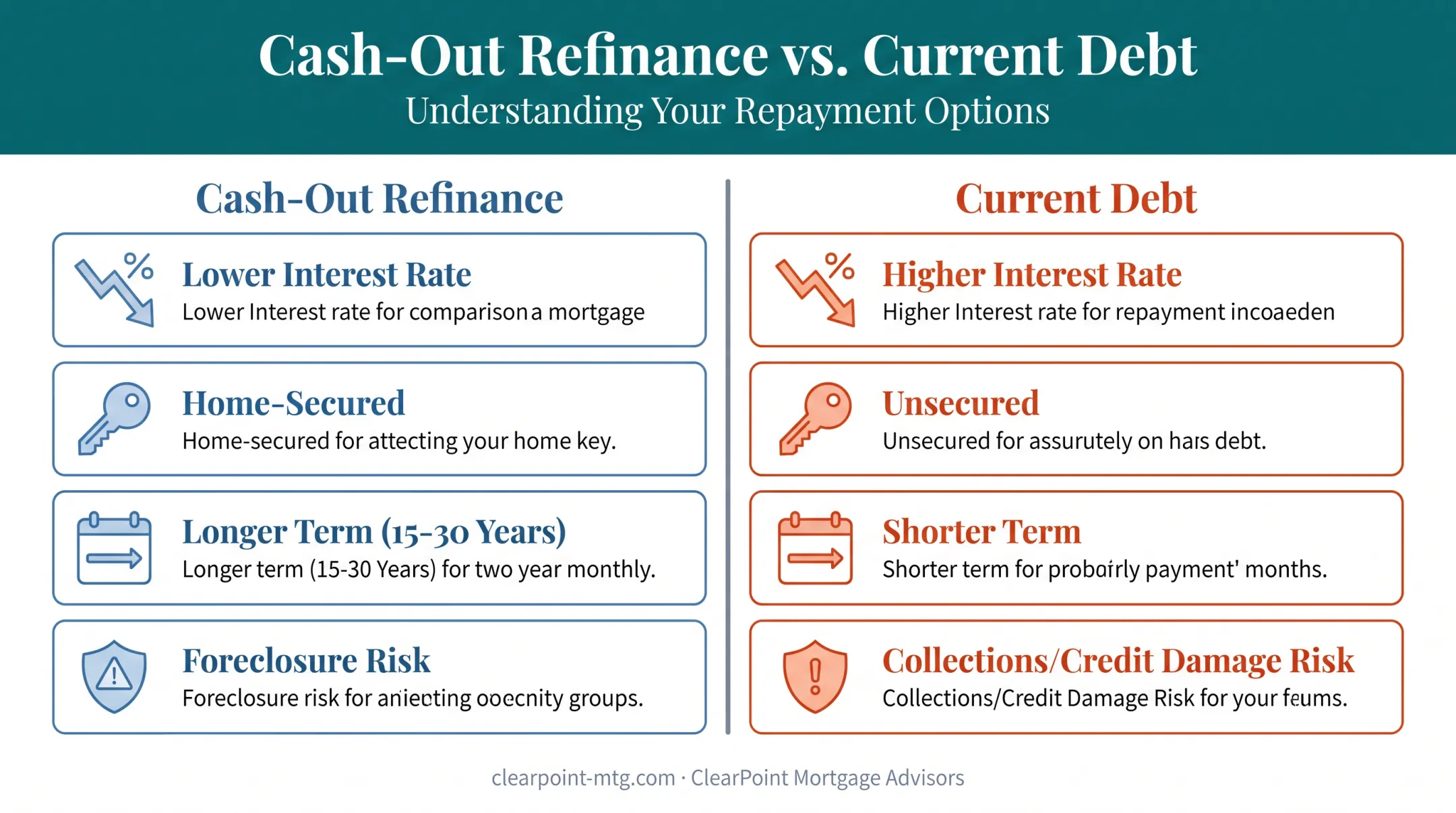 Cash-out refinance versus staying with current debt comparison chart