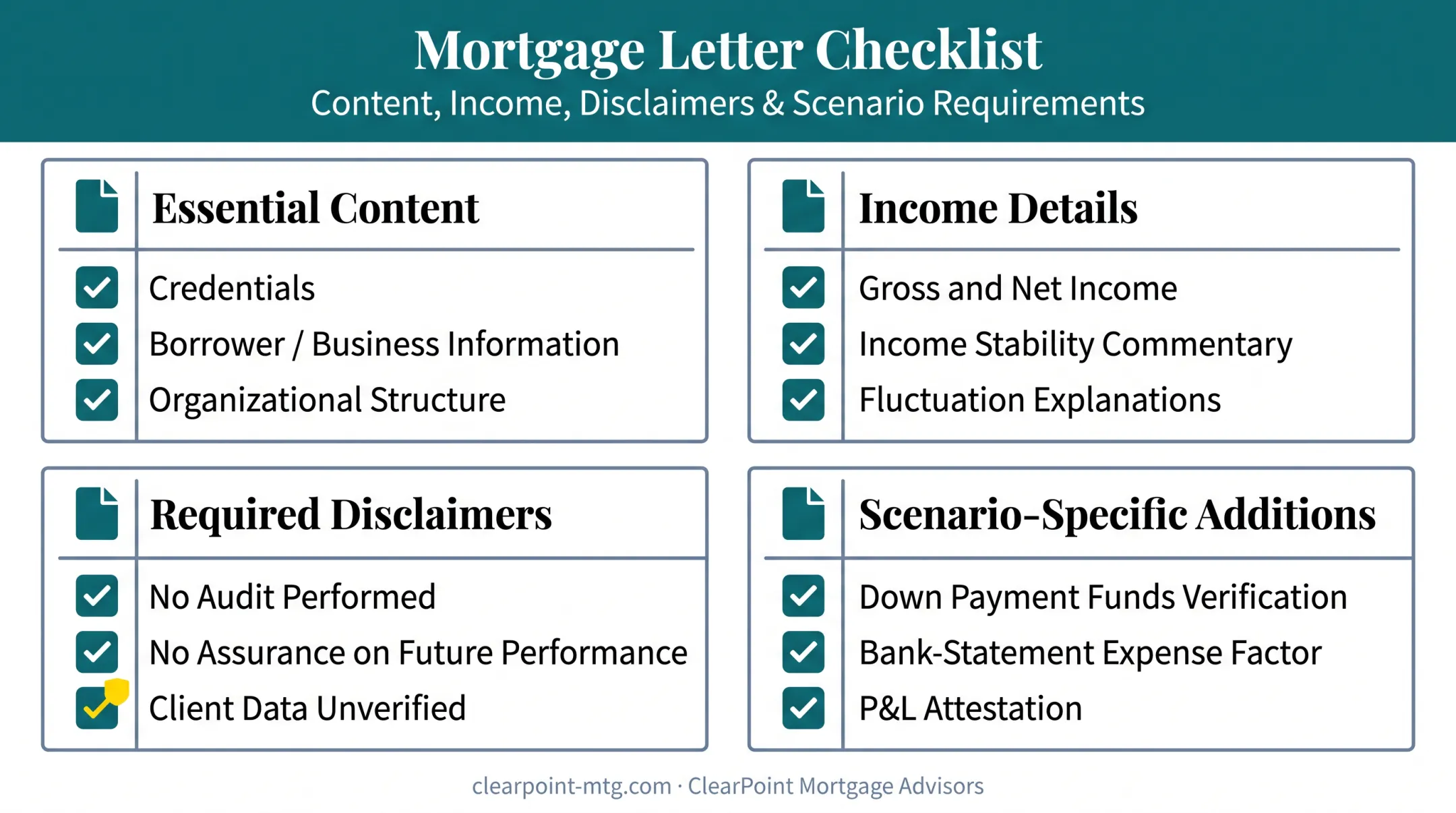 CPA letter essential content checklist covering credentials income and disclaimers