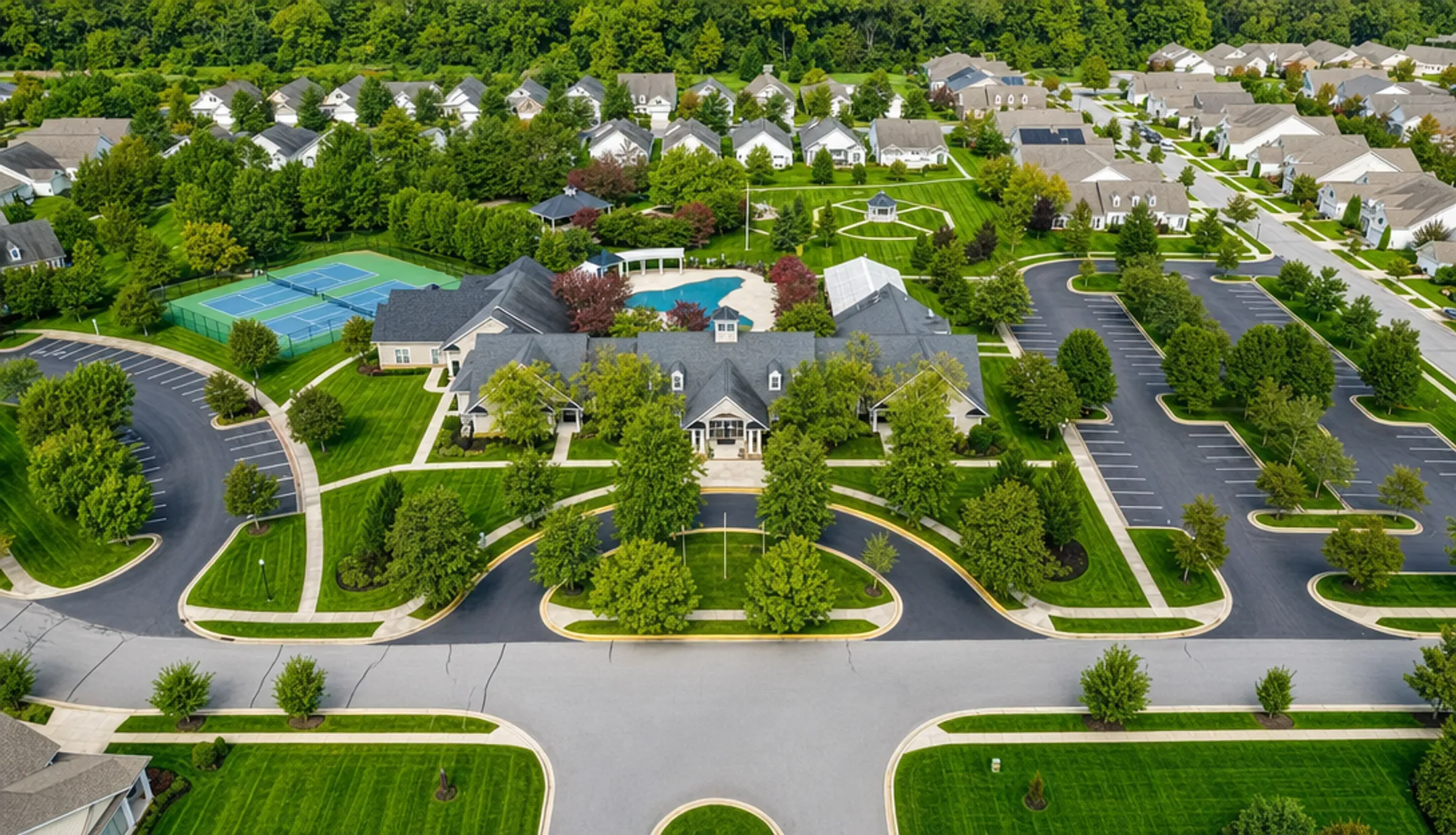 Suburban community with HOA-maintained landscaping and shared amenities