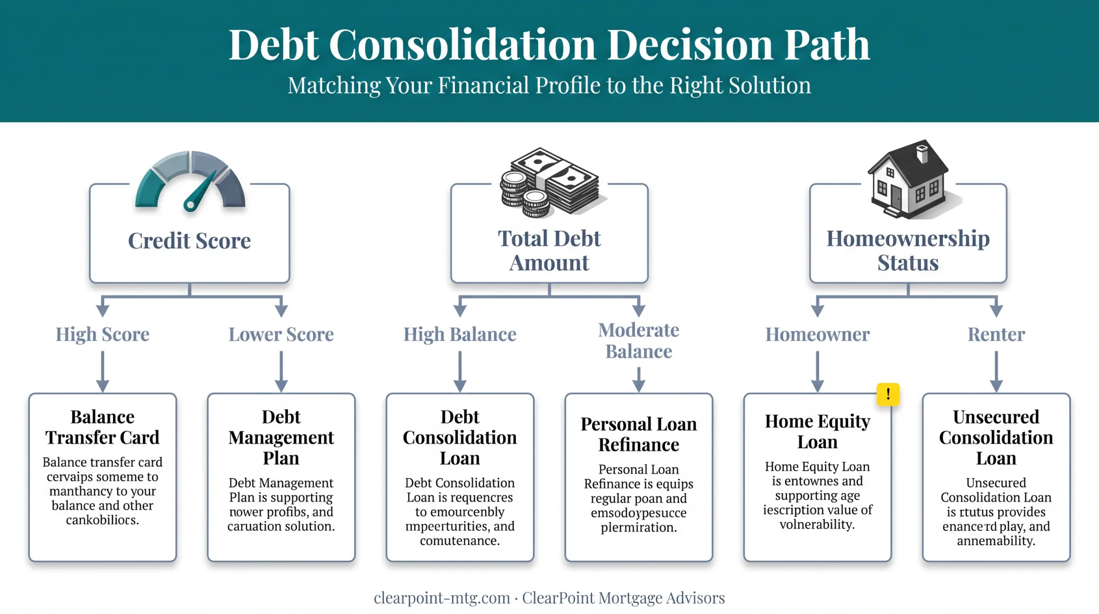 Three key factors for choosing a debt consolidation method decision tree