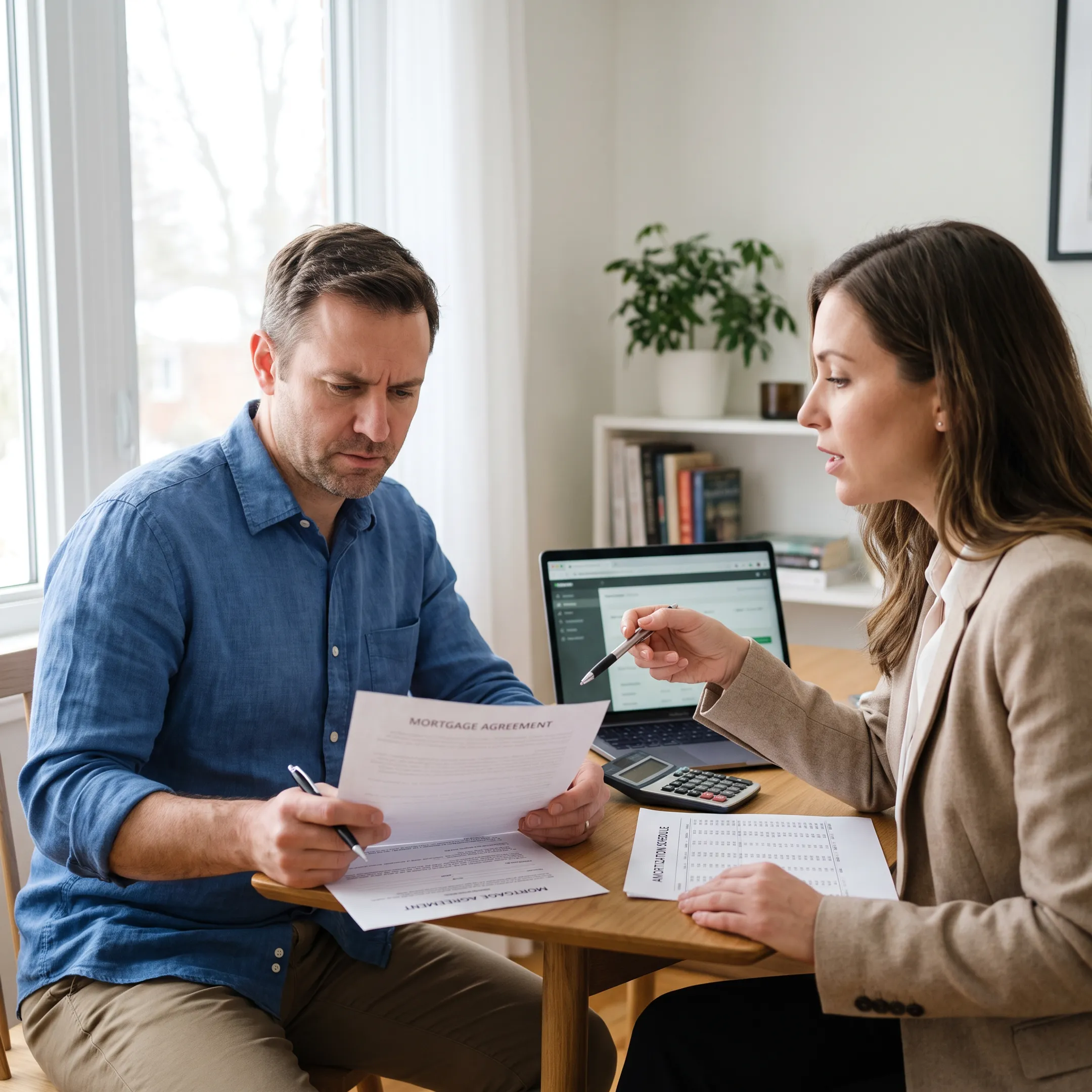 Self-employed homeowner reviewing mortgage documents