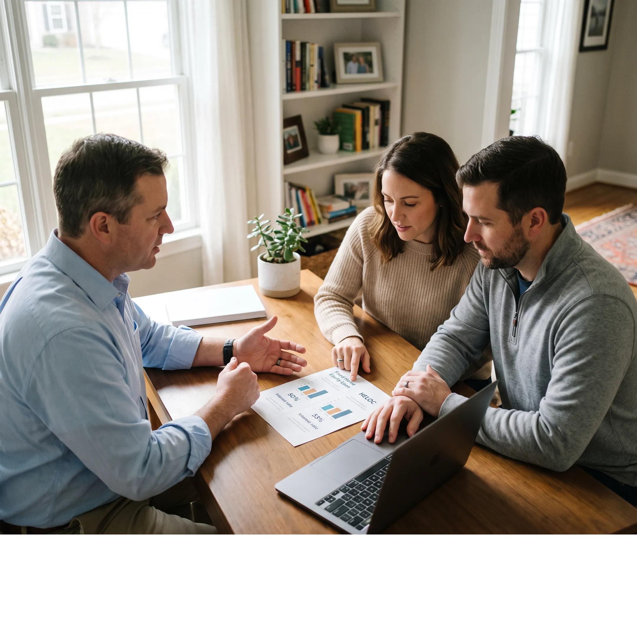 Advisor explaining home equity options to homeowners