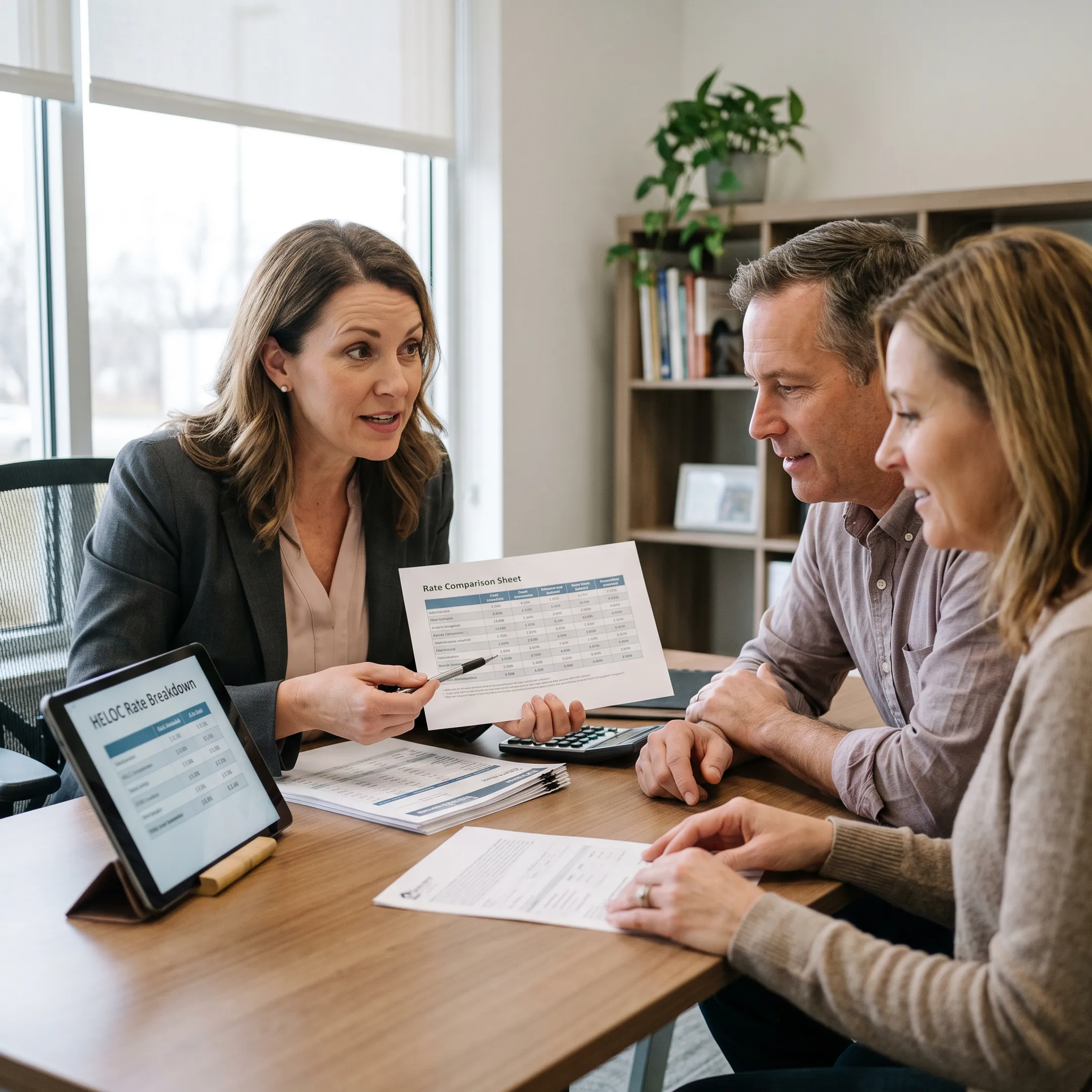 Advisor discussing HELOC options with homeowners