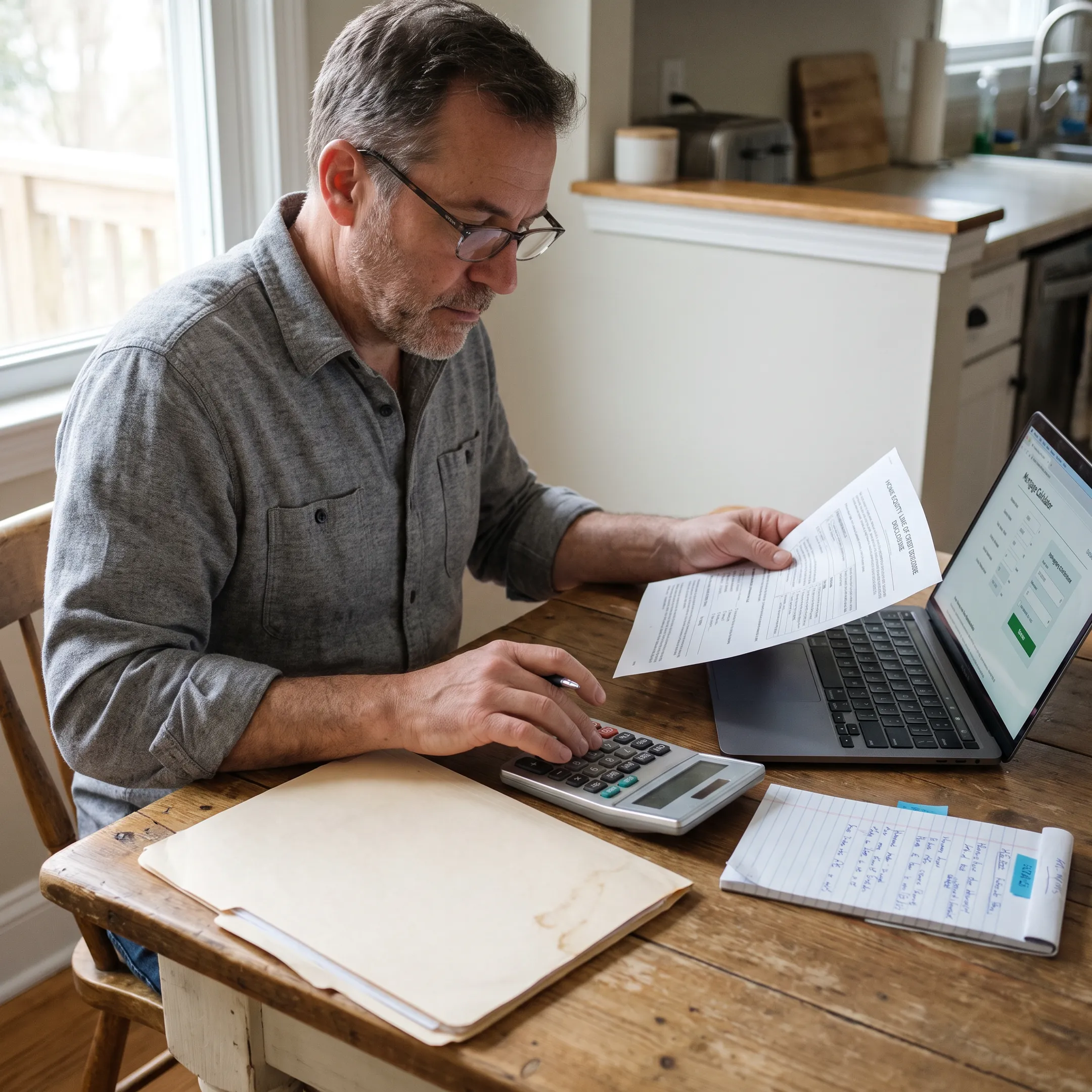 Homeowner reviewing HELOC application documents