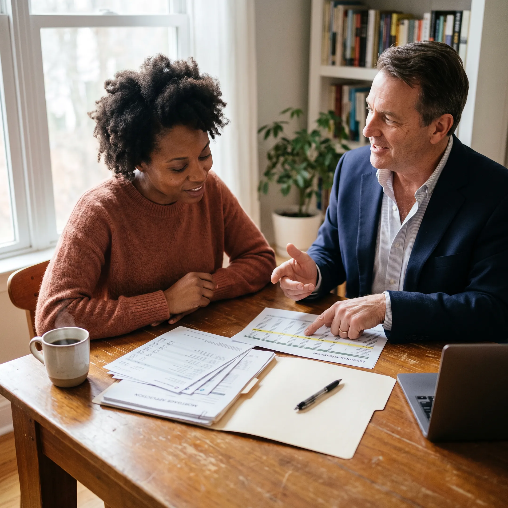 Self-employed borrower reviewing mortgage documents