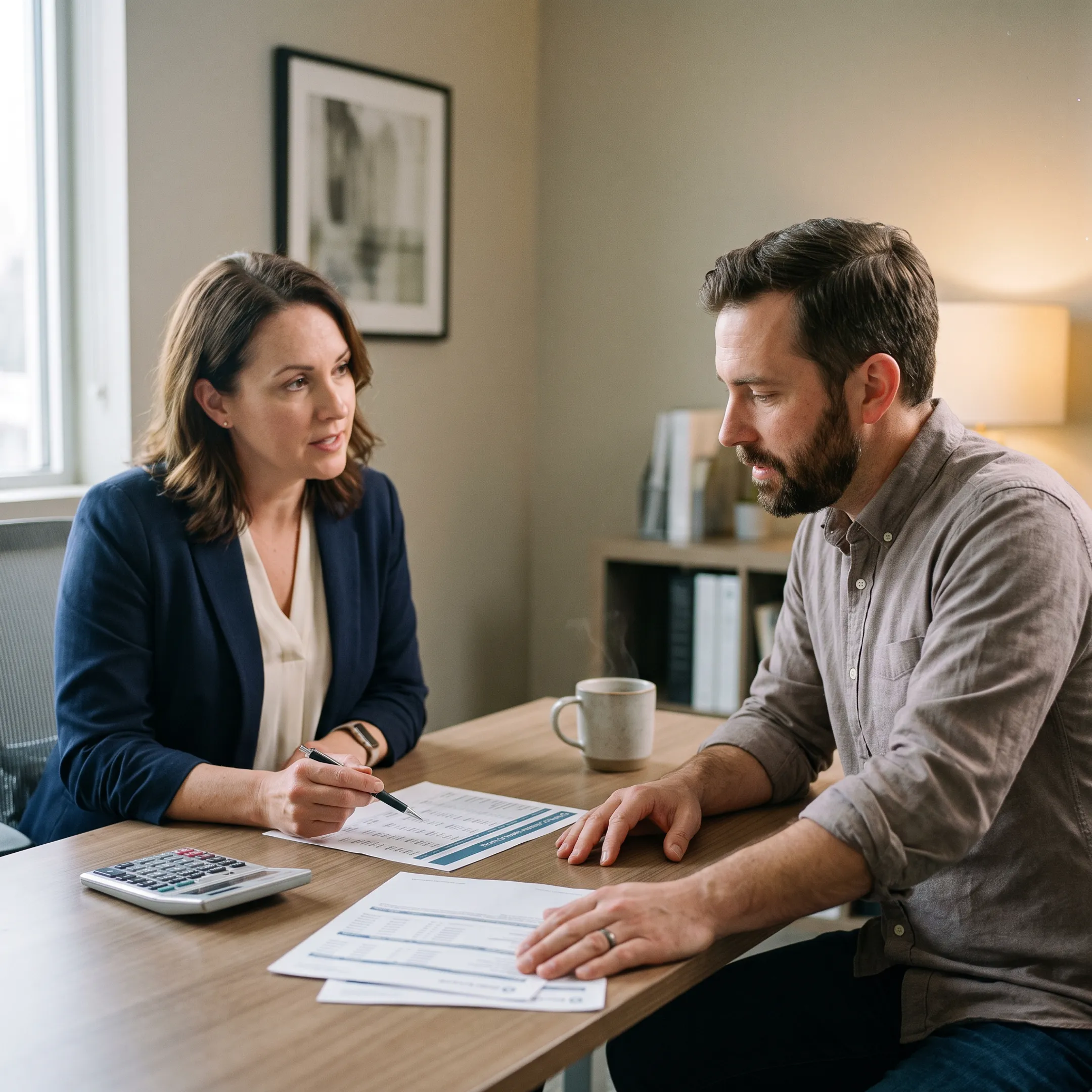 Mortgage advisor discussing bank statement loan options