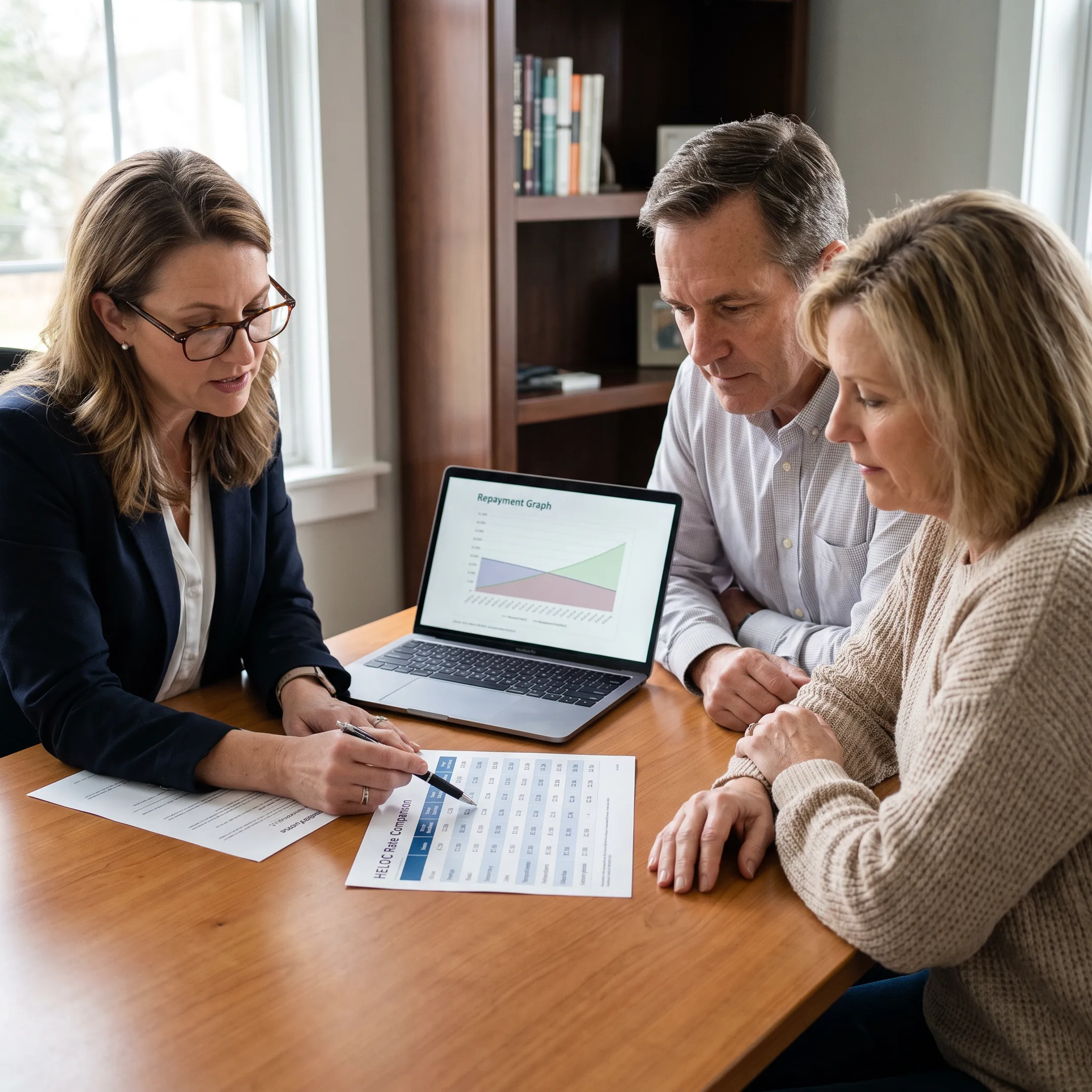 Advisor explaining HELOC options