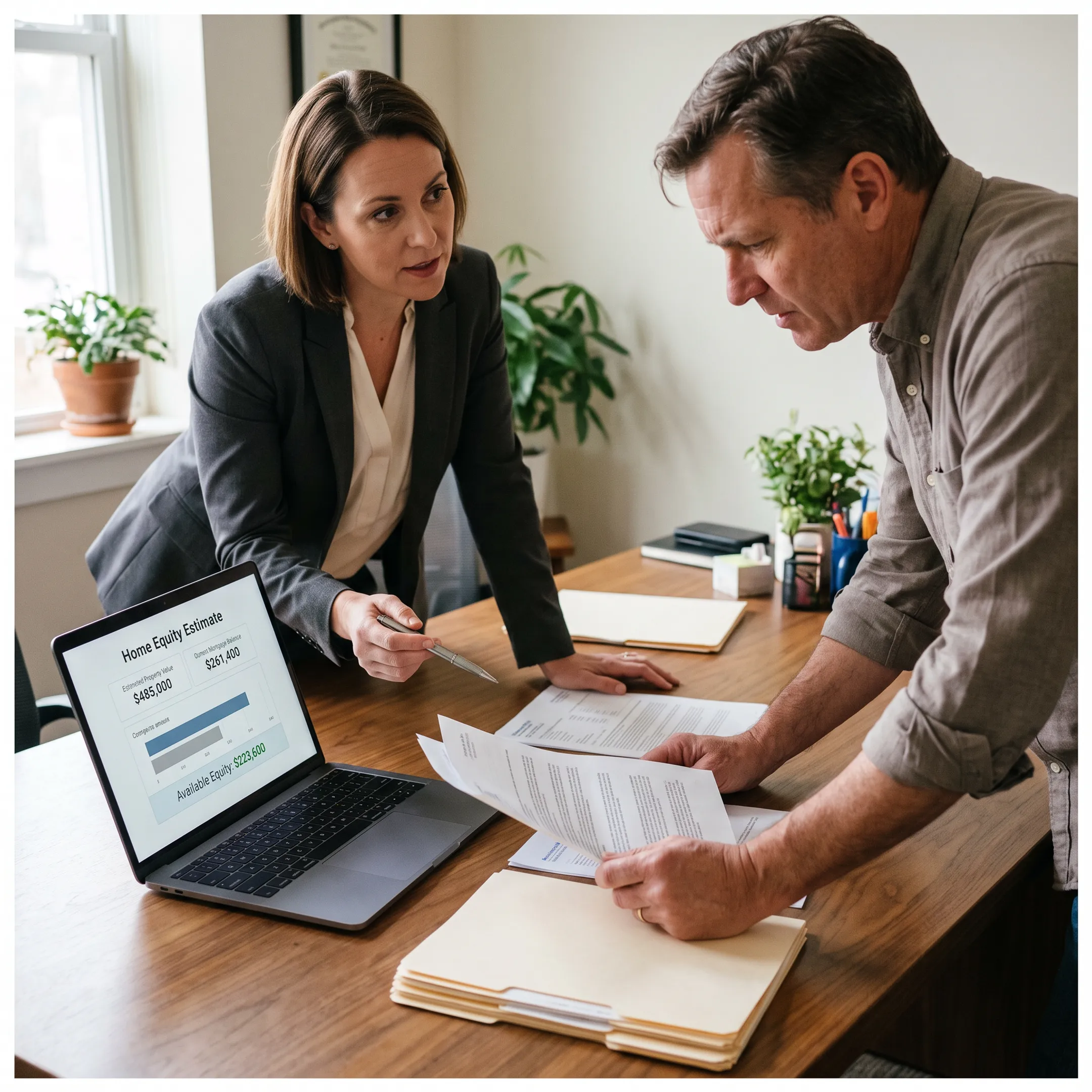 Advisor explaining home equity calculations