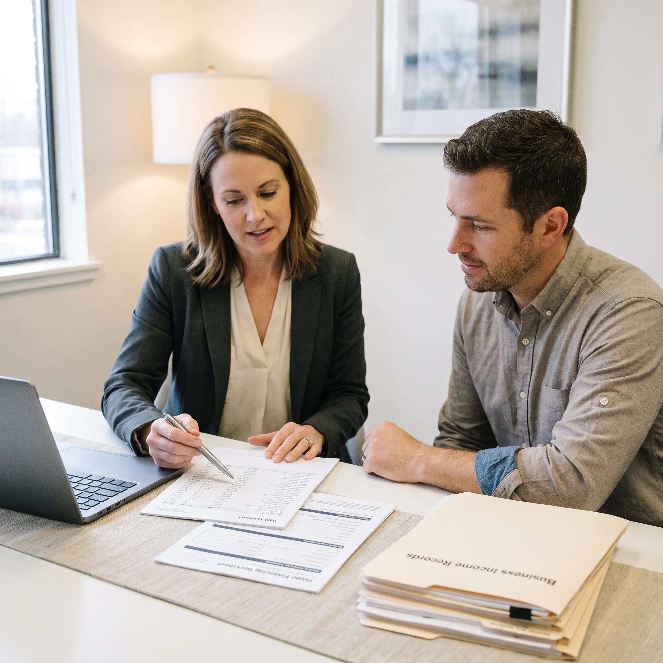 Mortgage advisor discussing income documentation