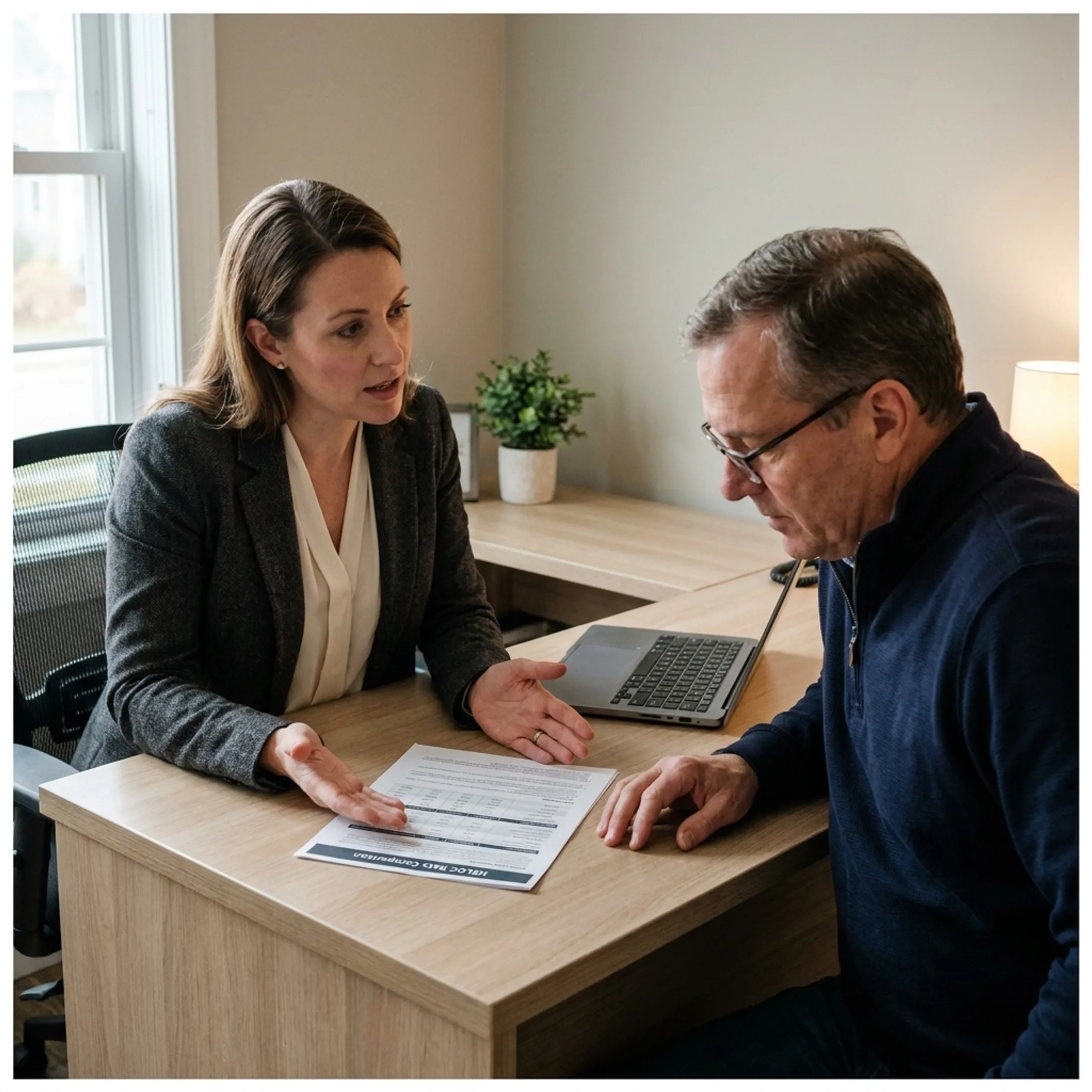 Mortgage advisor explaining HELOC details to a homeowner