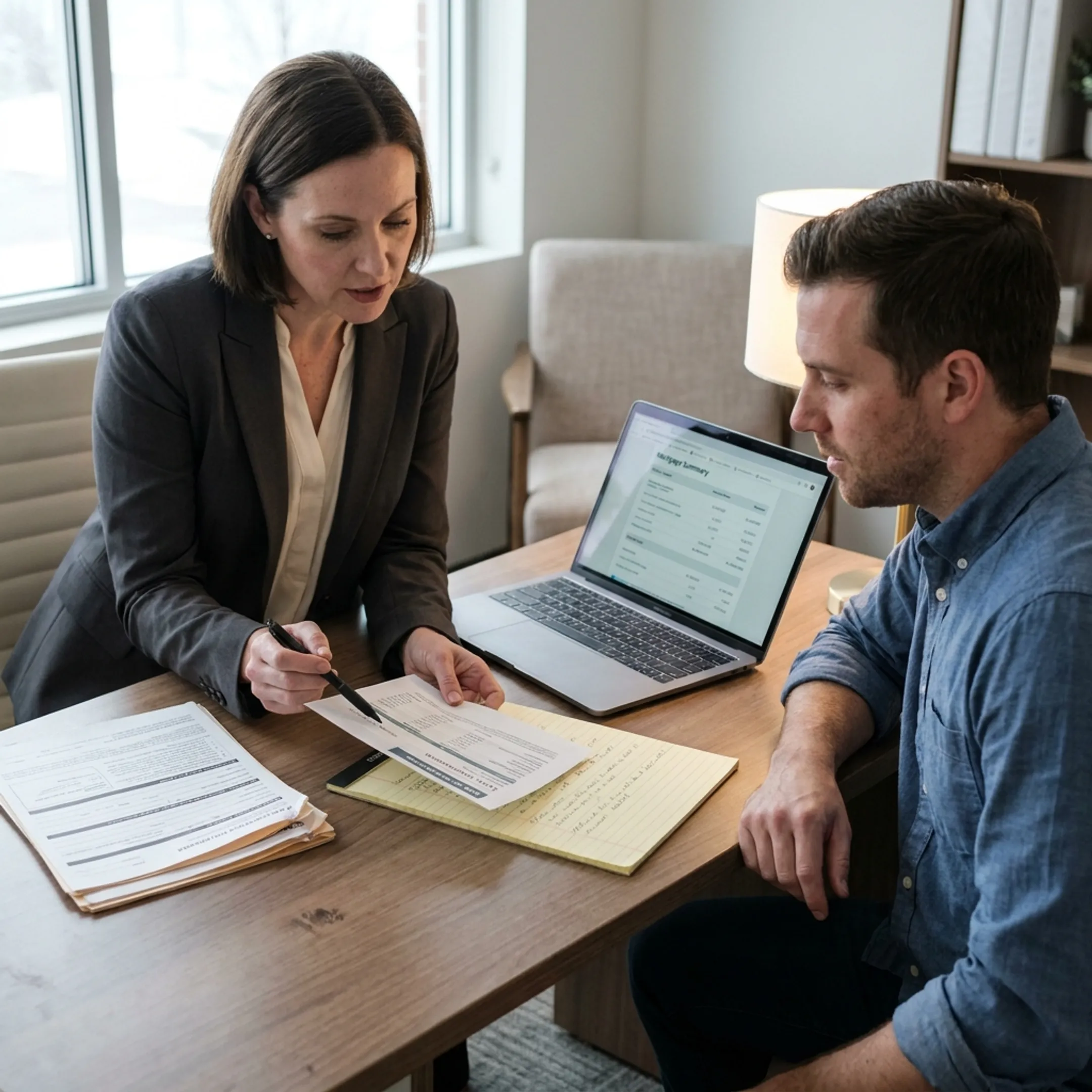Mortgage advisor explaining home financing options