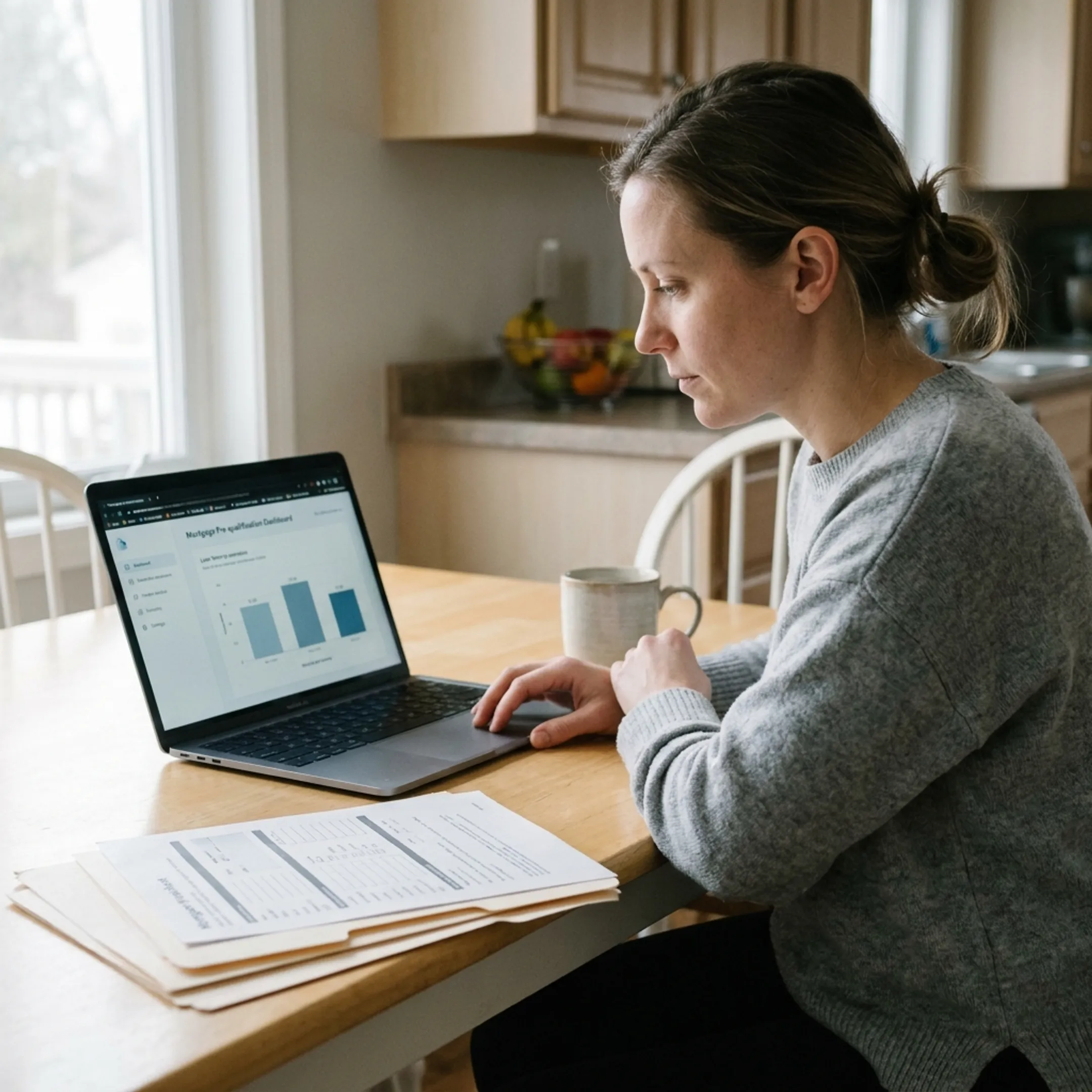 Homebuyer reviewing mortgage application details online