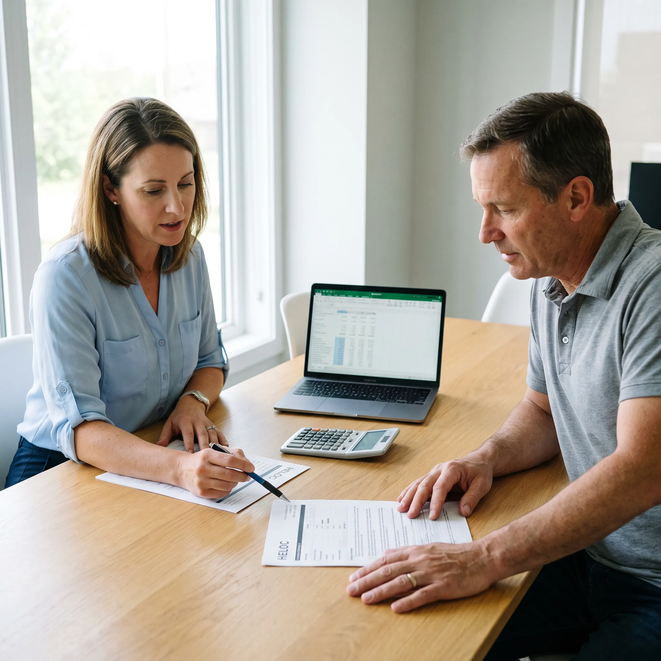 Florida homeowner reviewing HELOC documents with a mortgage advisor