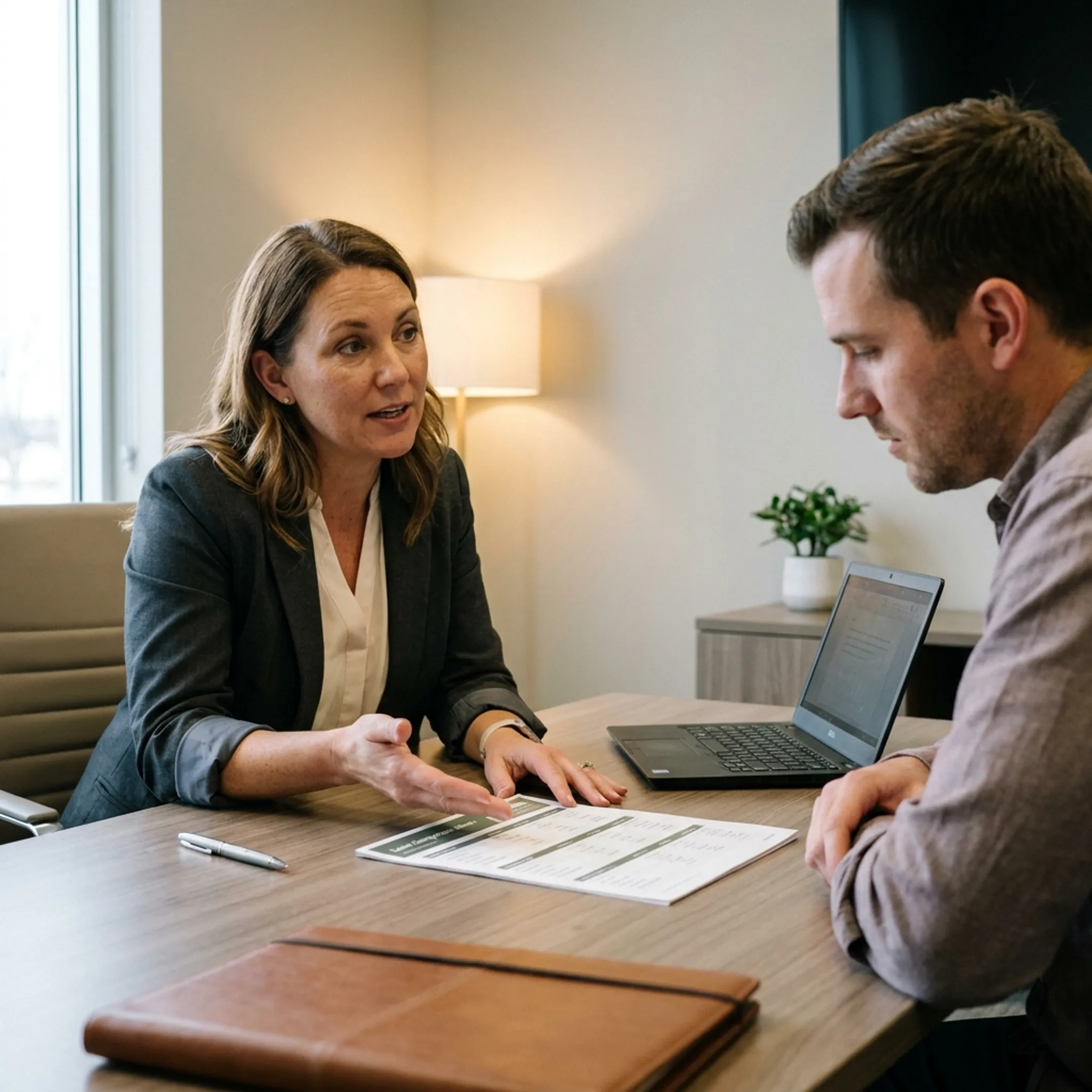 Mortgage advisor explaining specialty financing options to a homeowner
