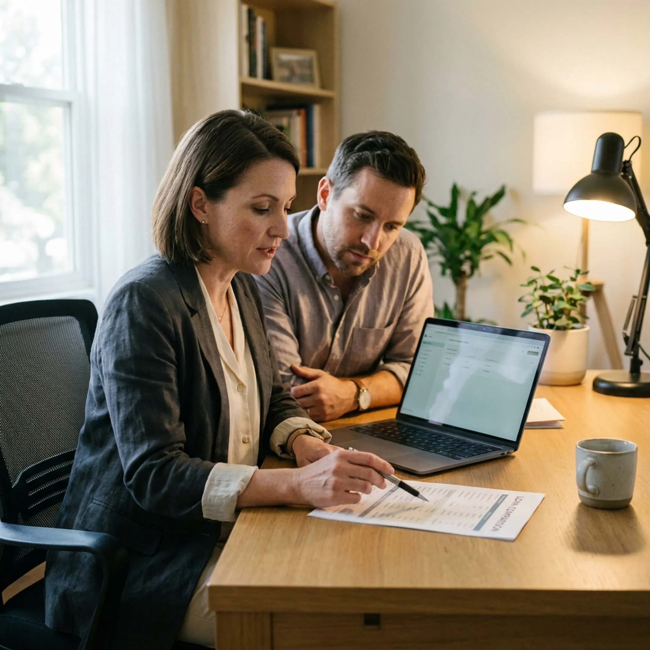 Advisor explaining mortgage refinance choices