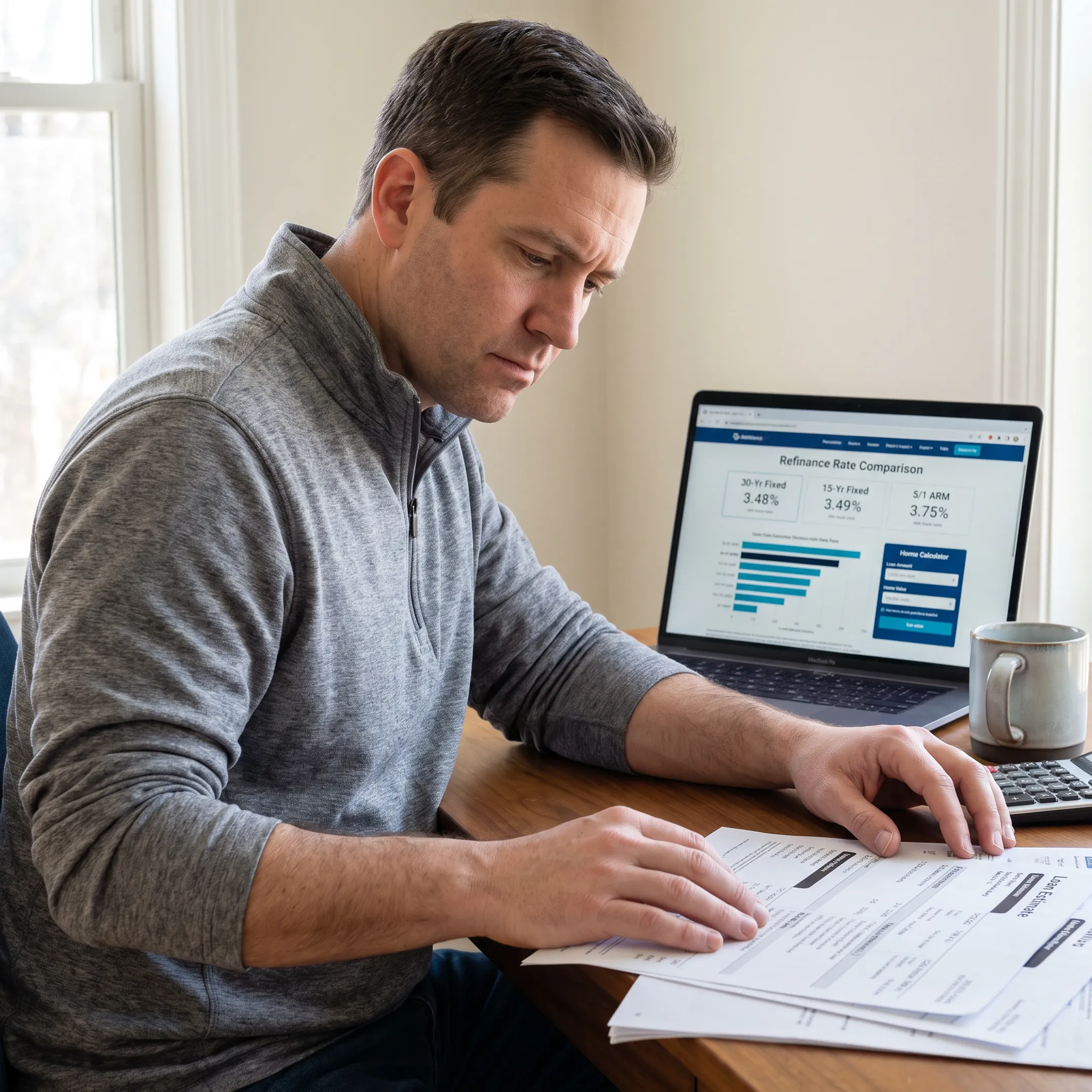 Homeowner reviewing mortgage refinance options online