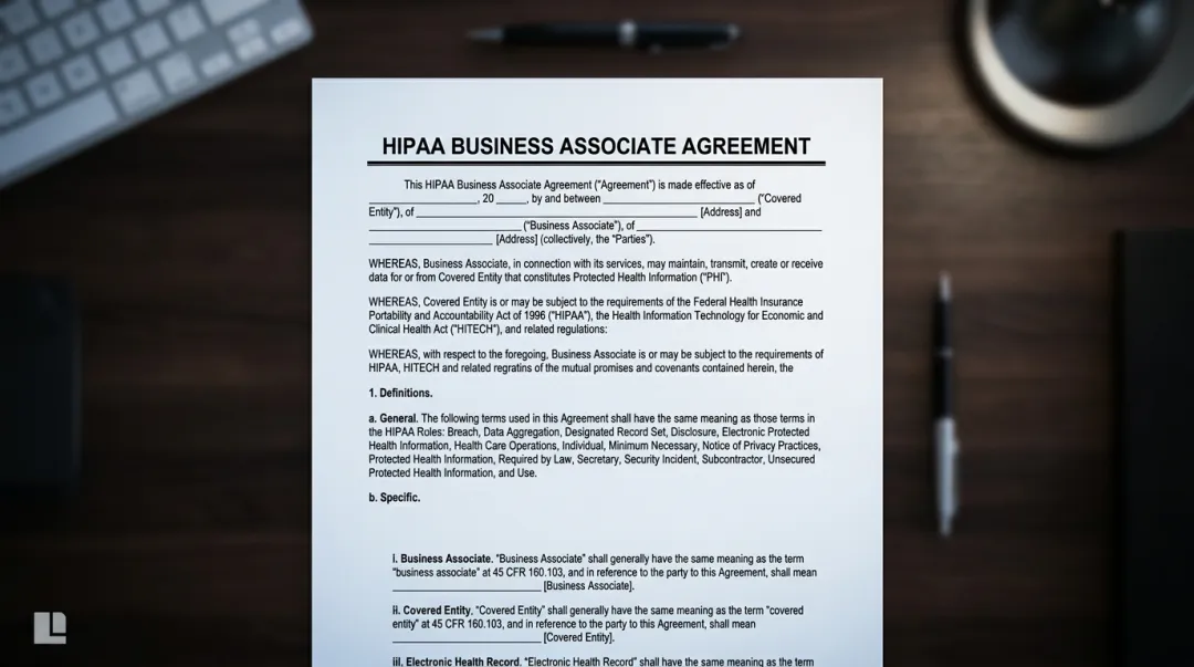 HIPAA Business Associate Agreement document signing between healthcare vendor and medical practice
