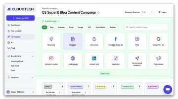 Jasper AI marketing platform showing brand voice and content generation dashboard