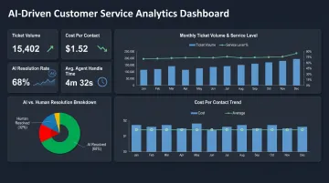 Customer service dashboard displaying AI ticket deflection and cost reduction metrics