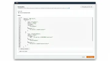 AWS S3 bucket policy configuration interface showing IAM permissions settings