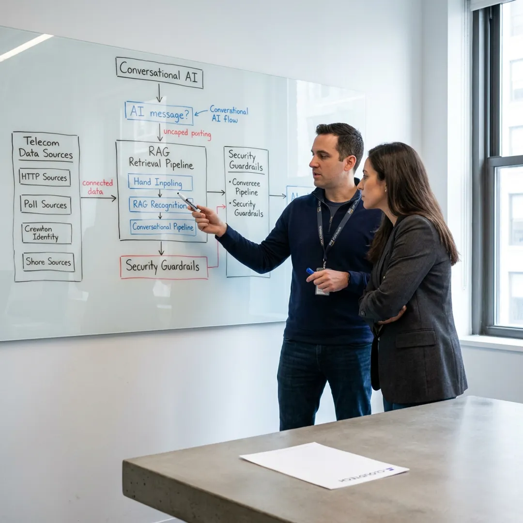 Cloud architects planning a telecom conversational AI workflow