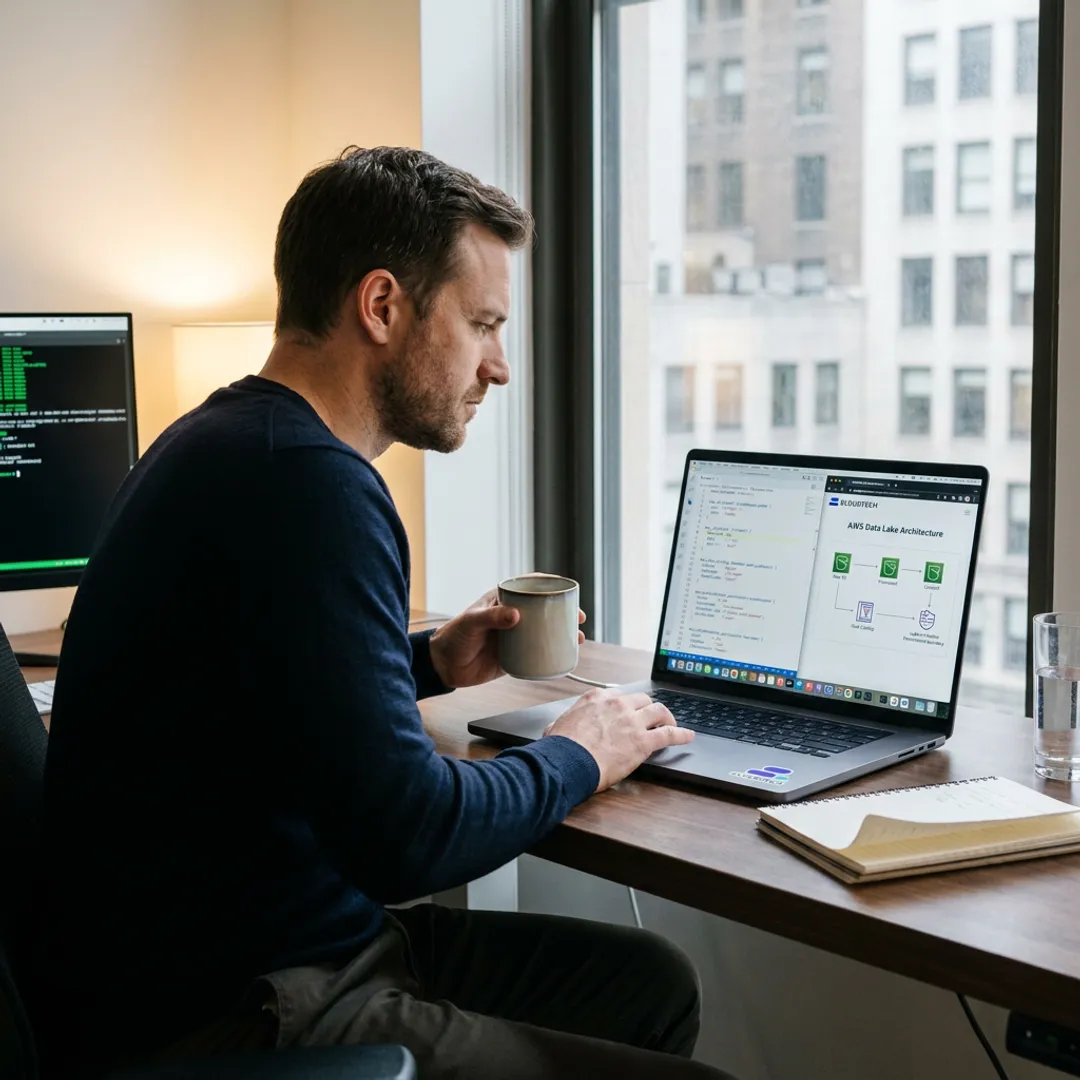 Engineer reviewing Terraform data lake workflow