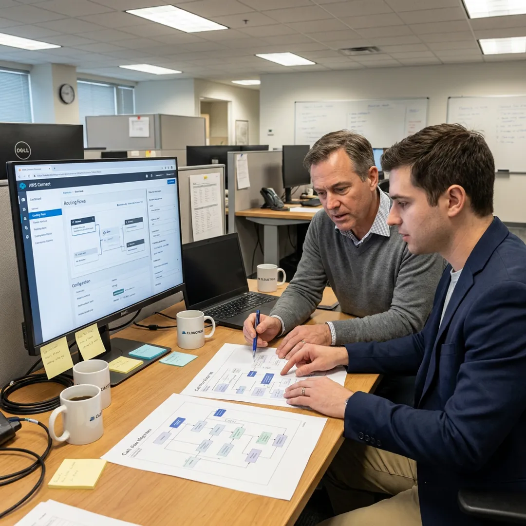 Team configuring AI voice agent workflow