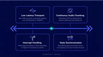 Four technical requirements of real-time voice AI bidirectional streaming diagram