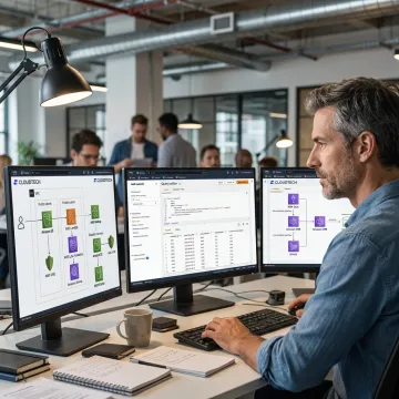AWS cloud data warehouse dashboard and architecture screens
