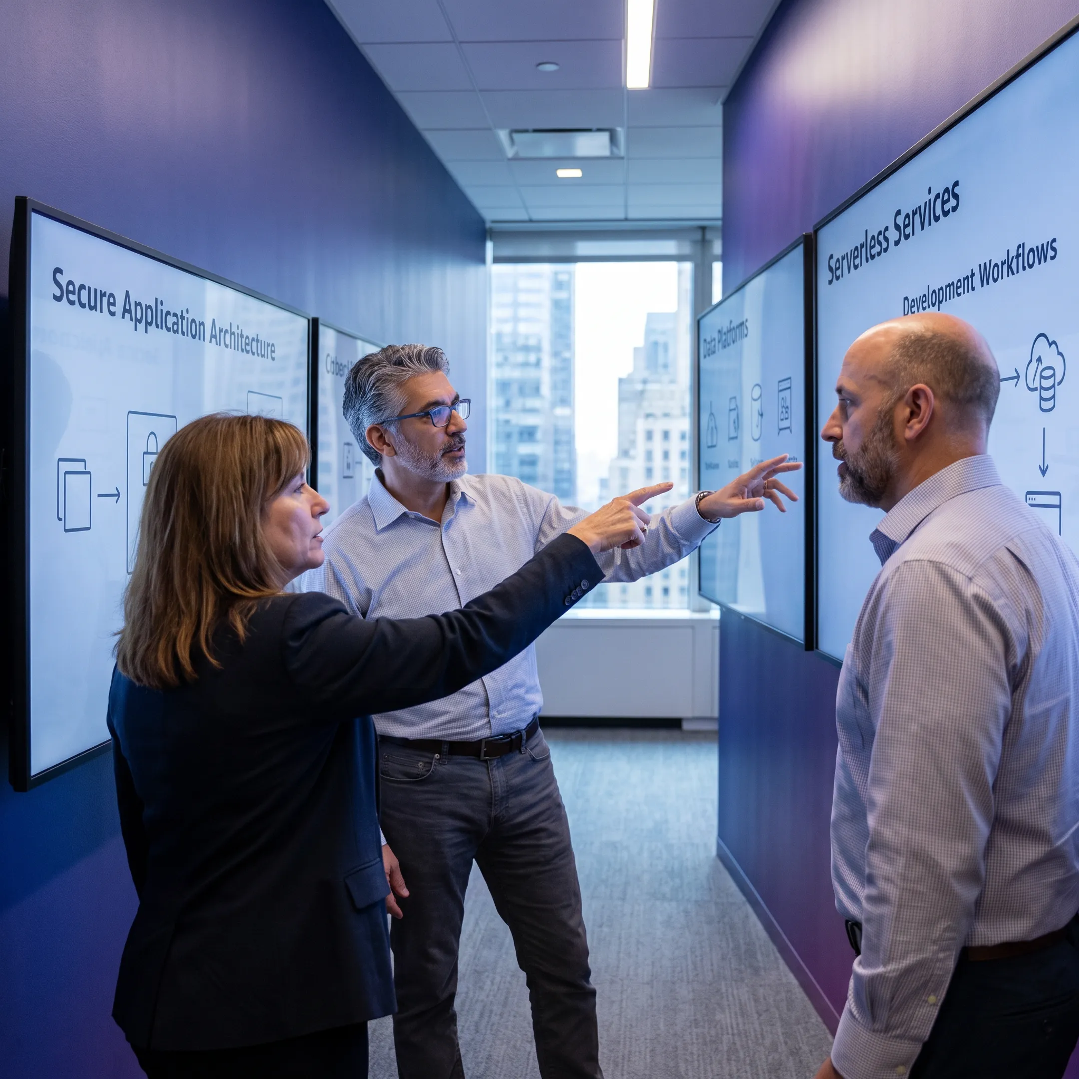 Cloud architects collaborating on an AWS cloud development strategy