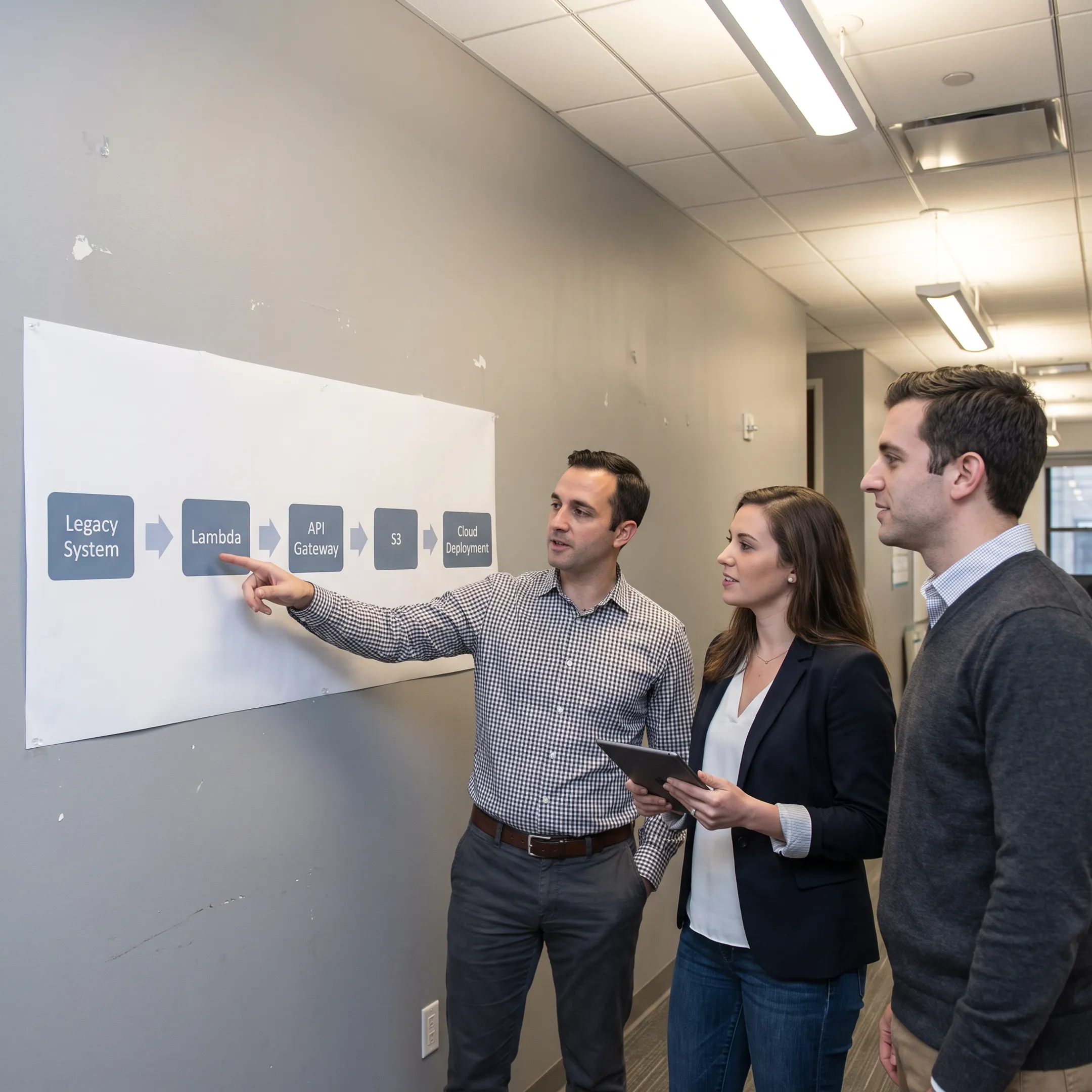 AWS modernization architecture displayed on a monitor