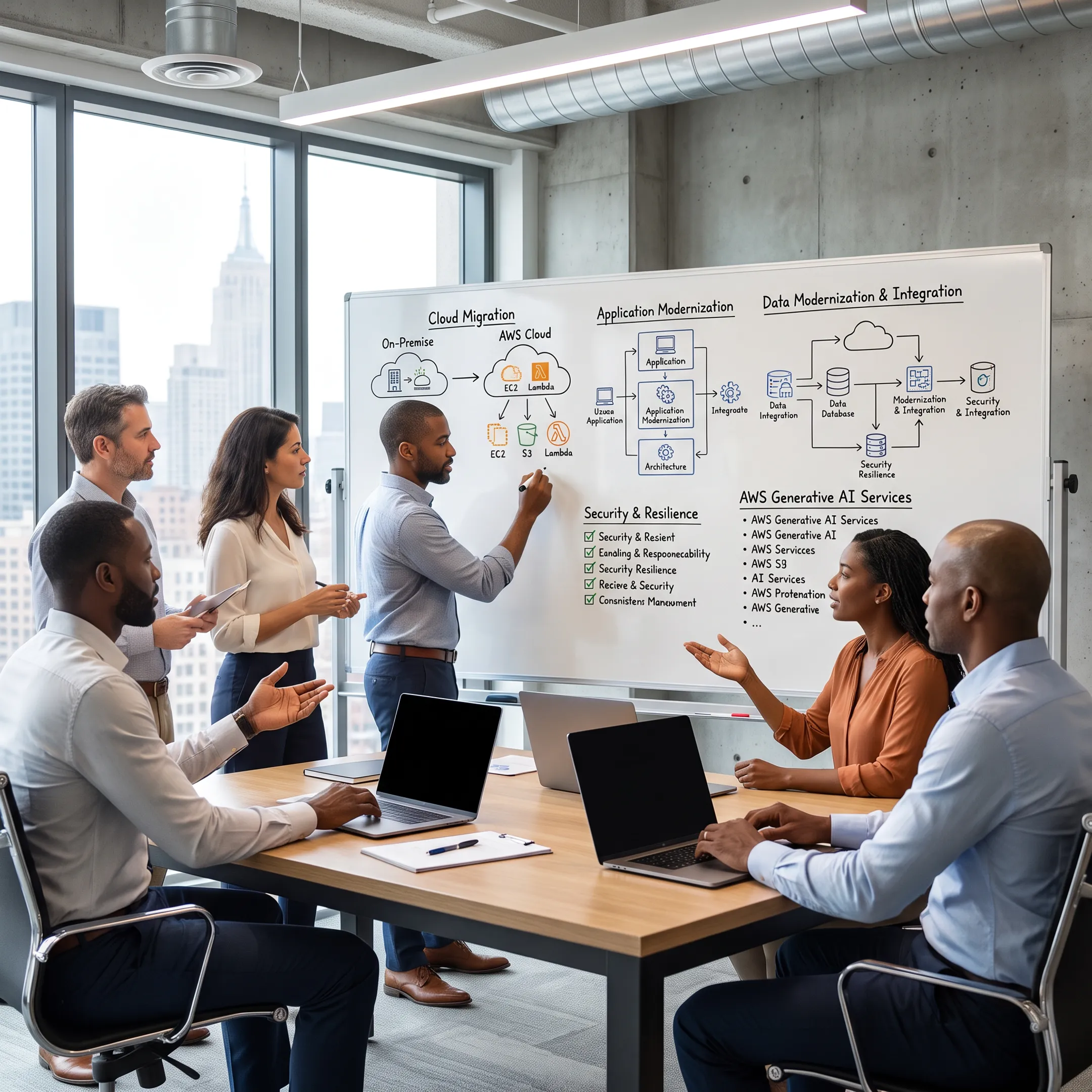 Cloud consultants leading an AWS migration and modernization workshop