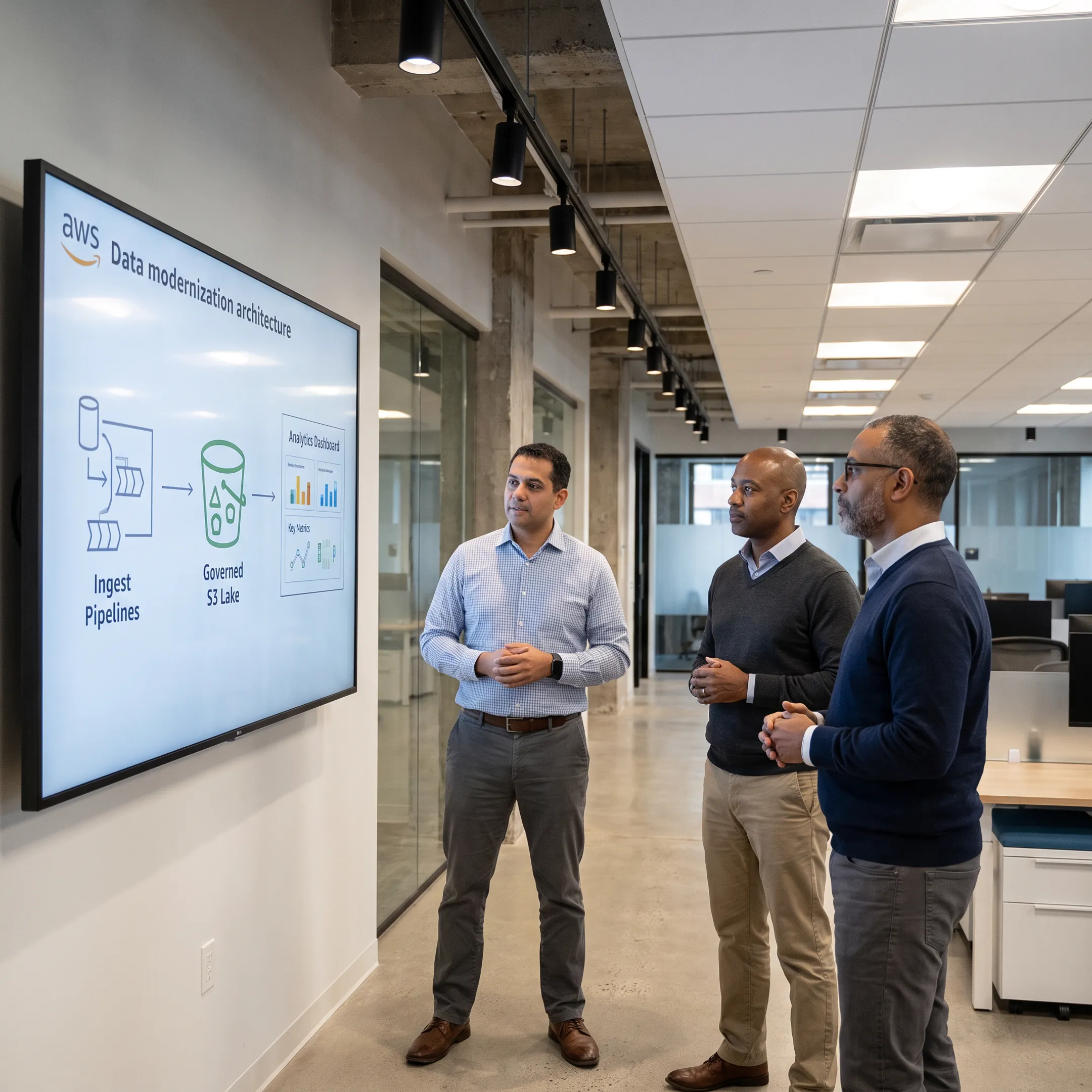 Cloud data modernization architecture displayed on an AWS analytics dashboard