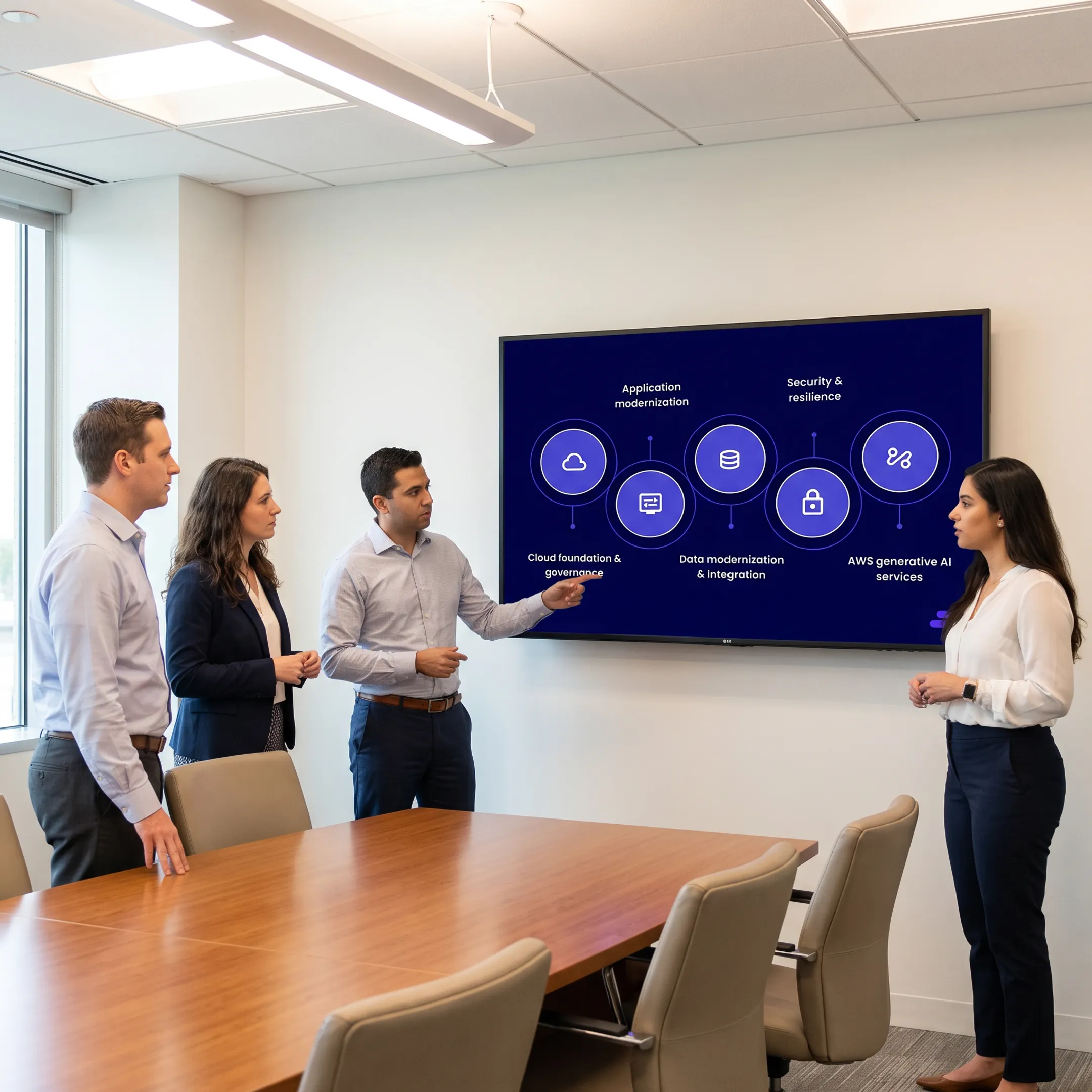 Cloud consultant reviewing advantages and risks of a business cloud strategy